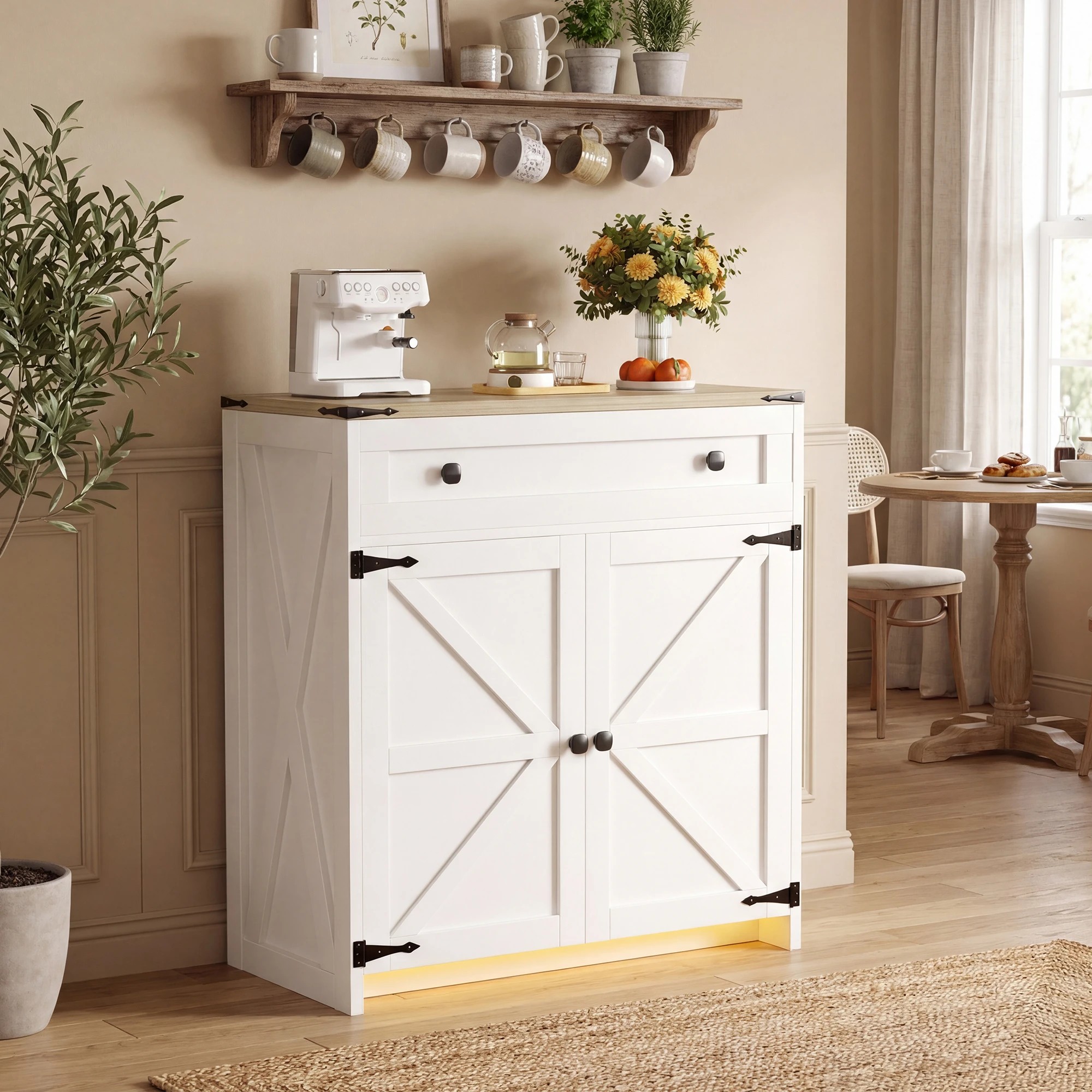 4 Advwin LED Farmhouse Sideboard Buffet Cabinet with 1 Drawer 2 Barn Doors - White, 4 of 10