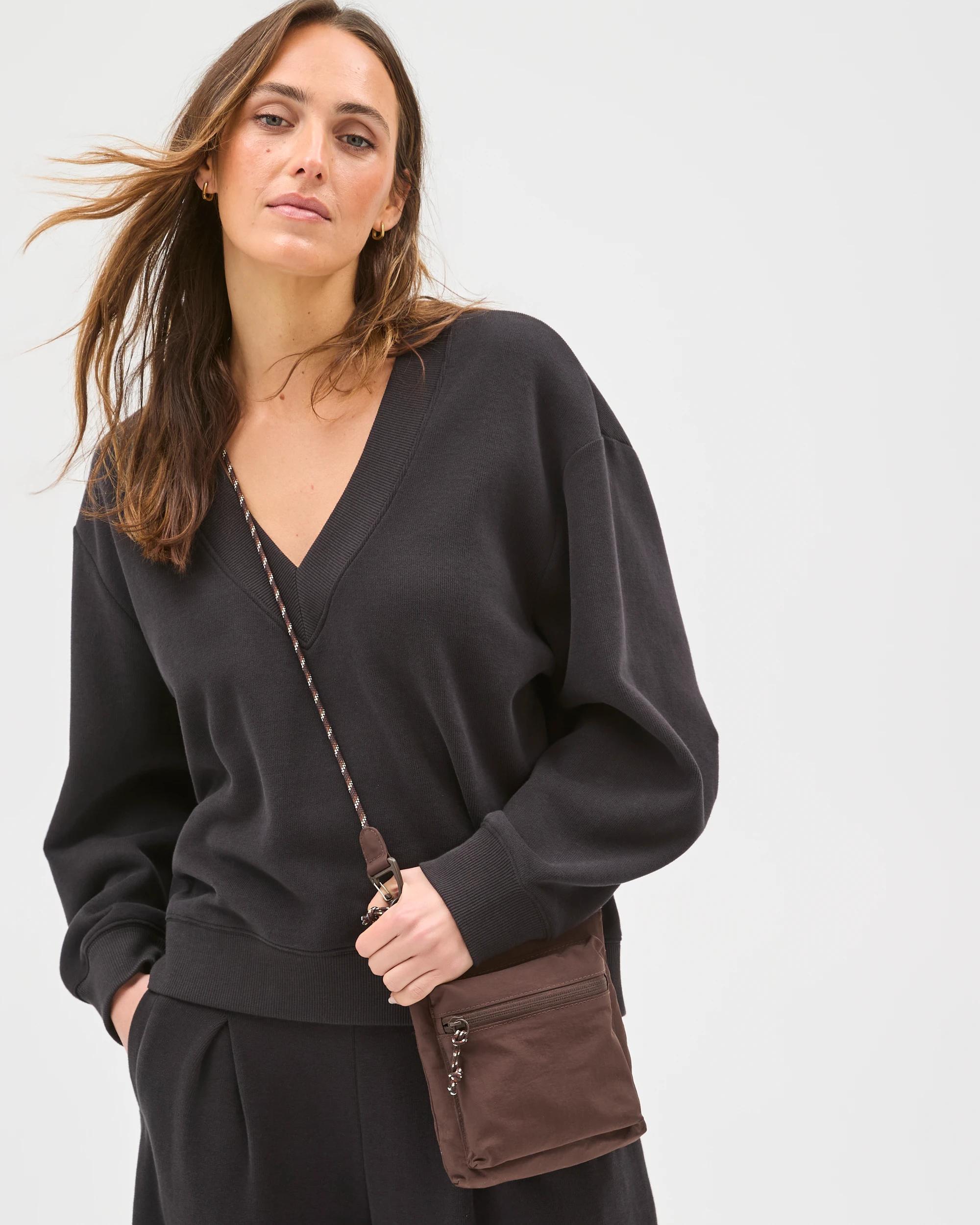 3 Target Active Australian Cotton Blend Sueded Rib V-Neck Jumper BLACK, 3 of 7