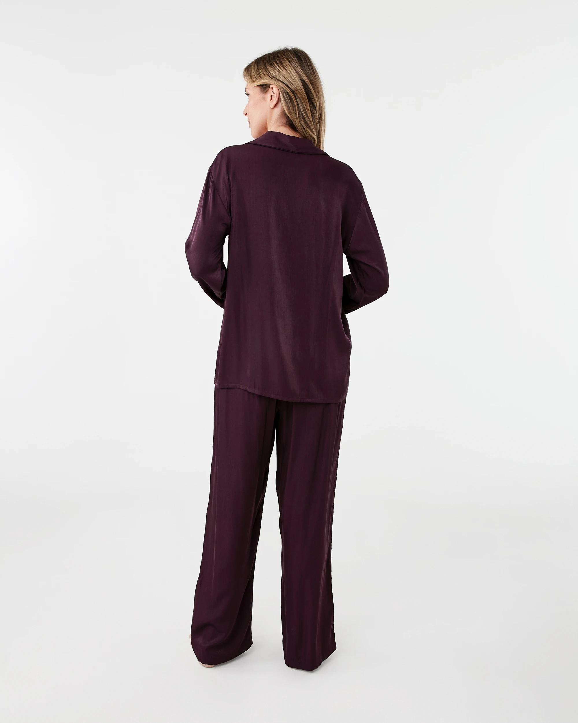 3 Lace Trim Matte Satin Pyjama Set Night Plum, 3 of 9