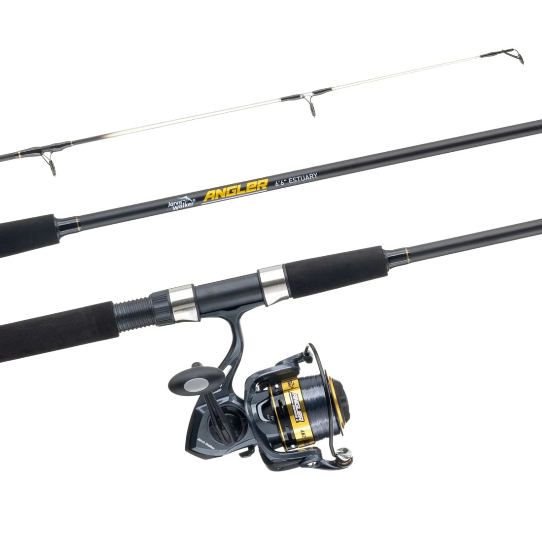 1 Jarvis Walker Angler Series 2 Spinning Estuary Combo - 6.6ft., Black and Grey, 1 of 9