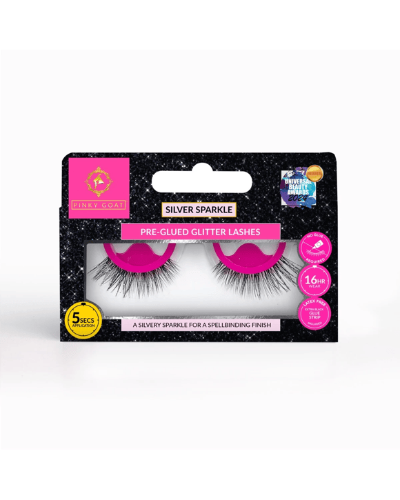 Pinky Goat Pre-Glued Glitter False Lashes - Silver Sparkle