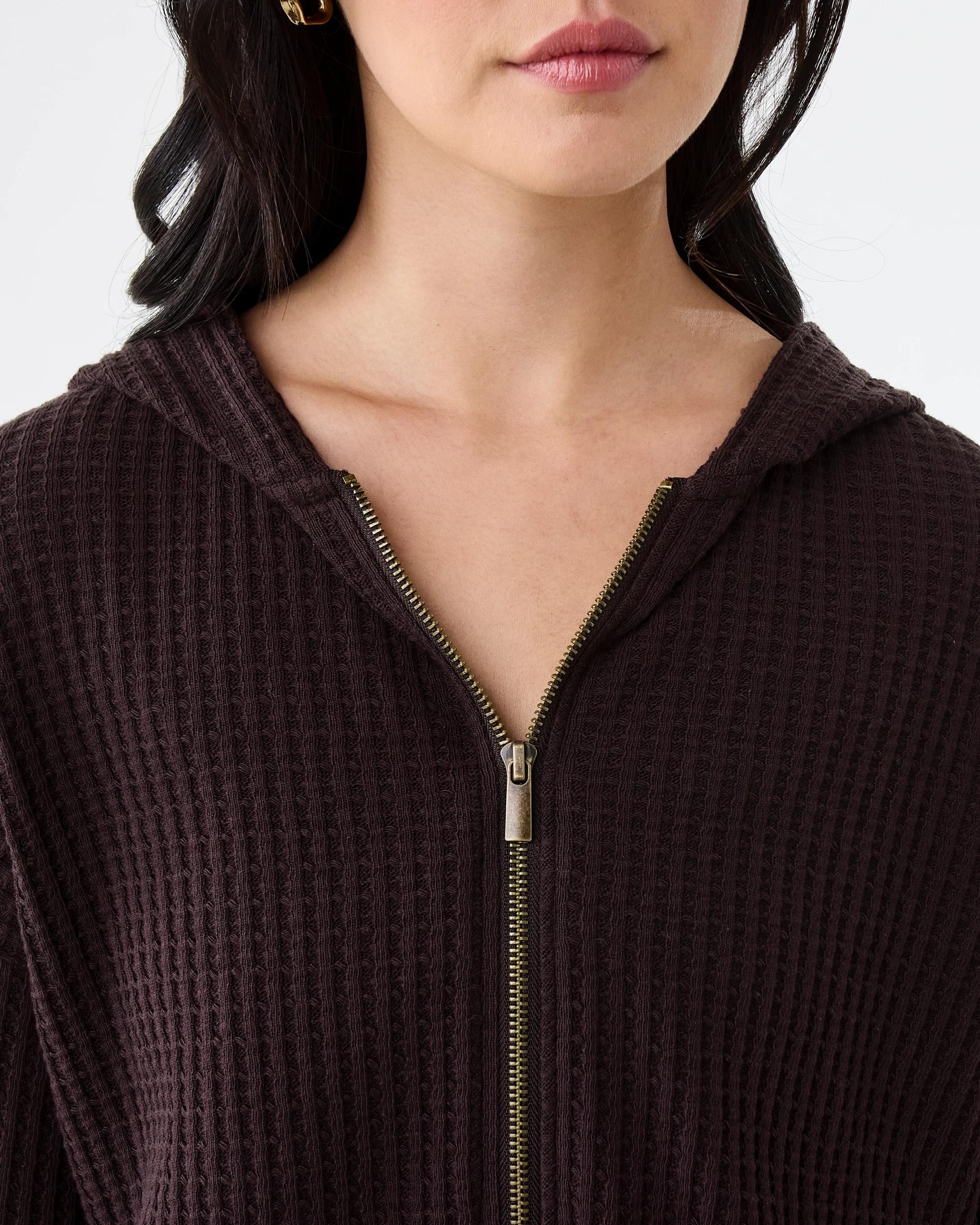 8 Waffle Zip Through Hoodie Choc Plum, 8 of 10