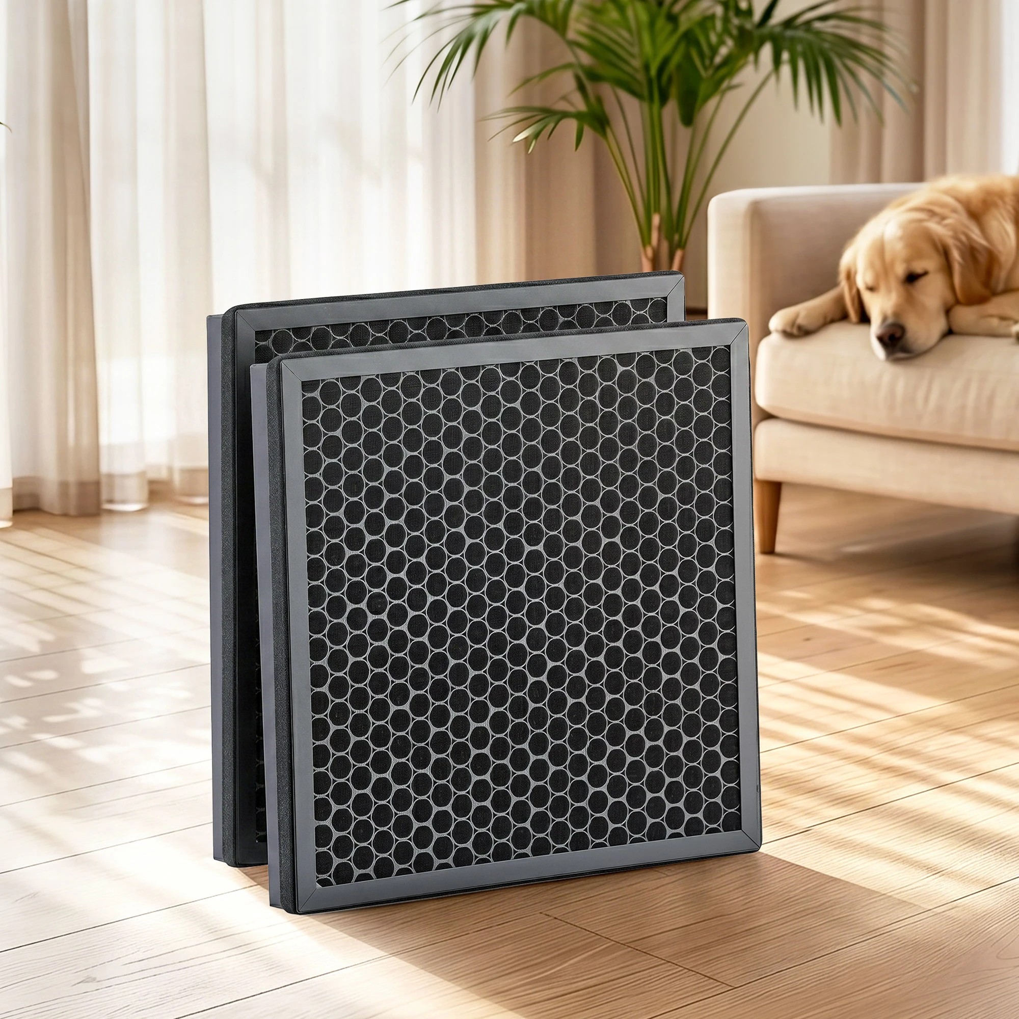 2 Devanti Air Purifier Filter 2 Pack H12 HEPA Activated Carbon Dual Intake Replacement - Black, 2 of 7