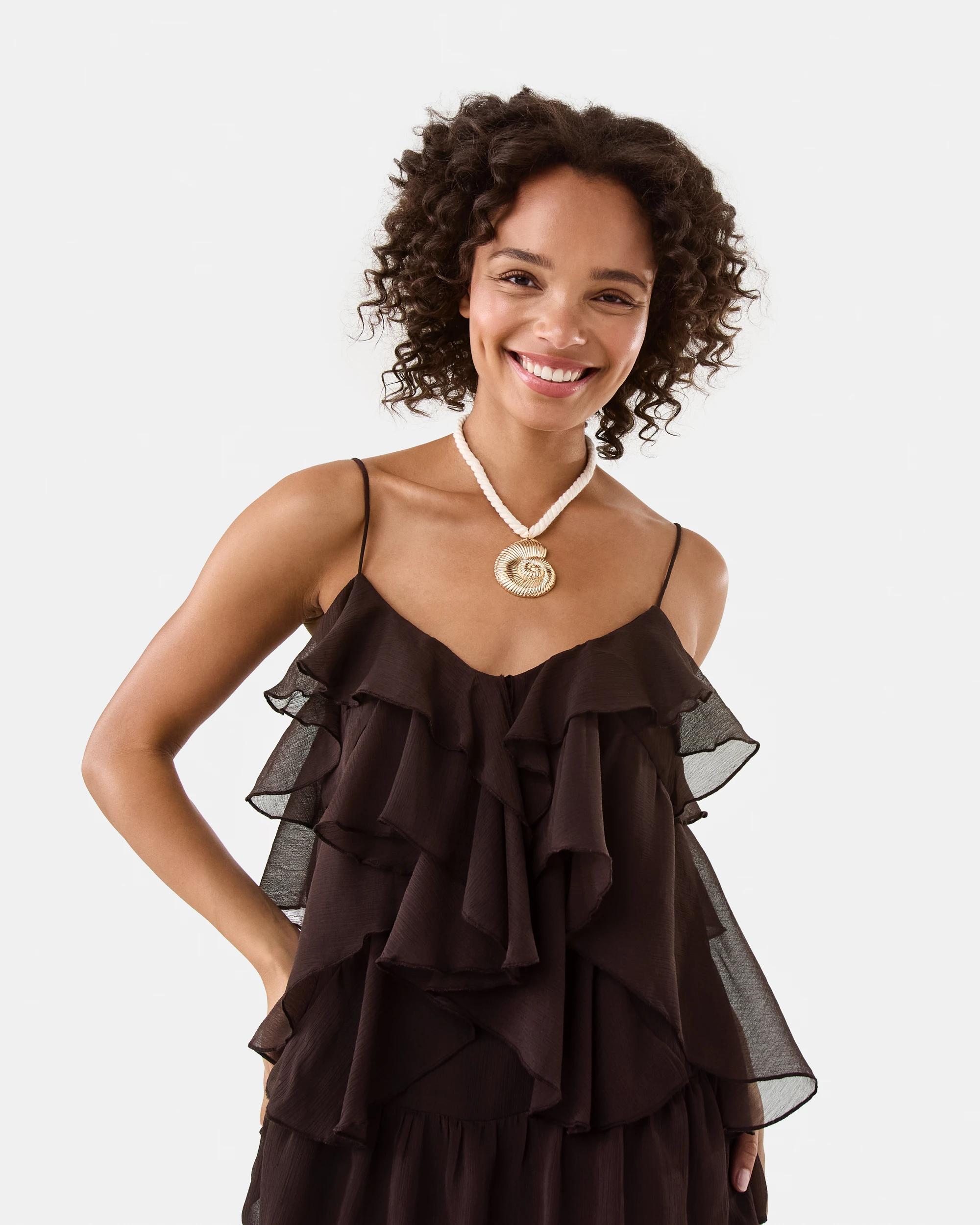 5 Chiffon Layered Mini Dress Choc Plum, 5 of 7