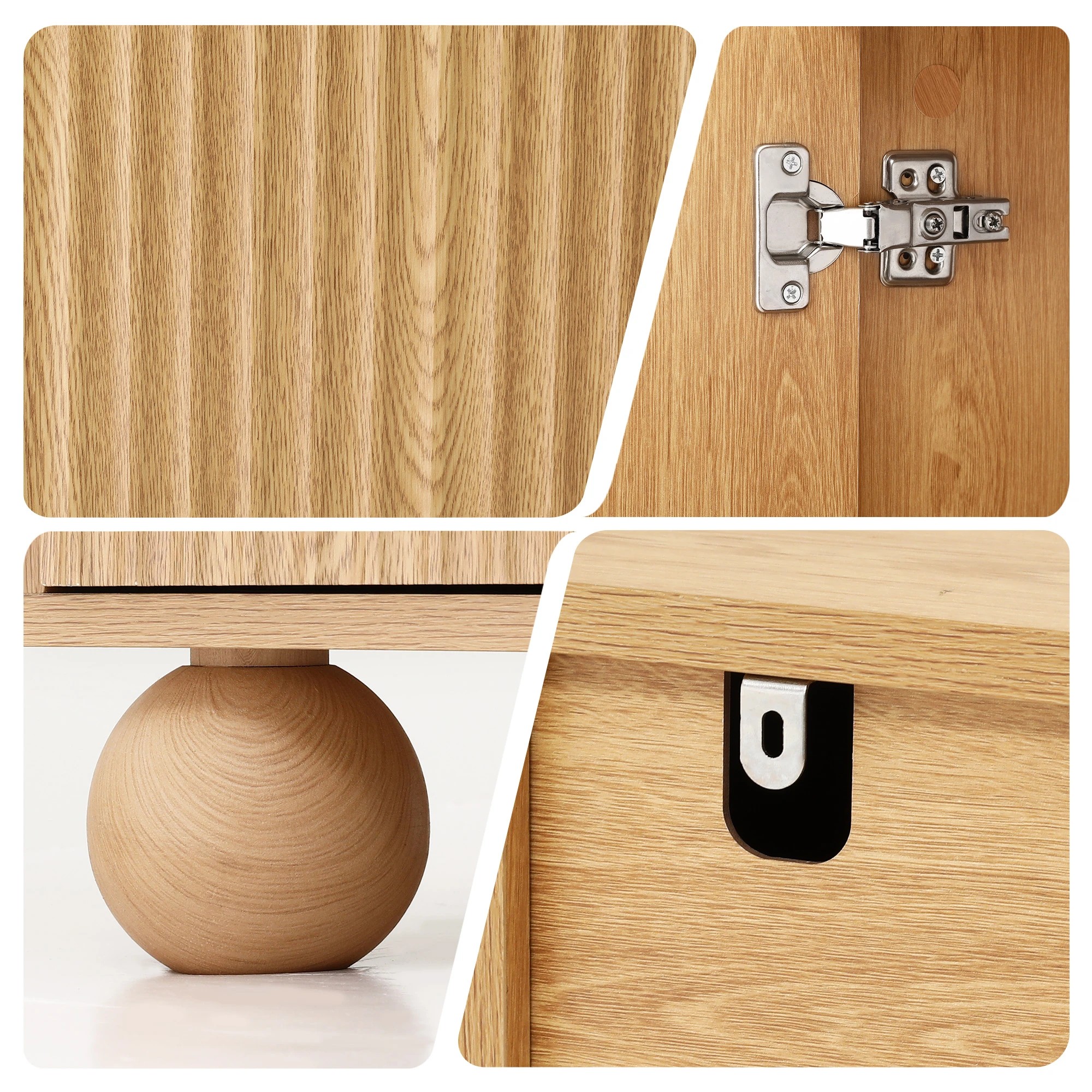 8 Artiss Buffet Cabinet Sideboard 2-Tier Kitchen Storage Ball Legs180cm - Natural, 8 of 10