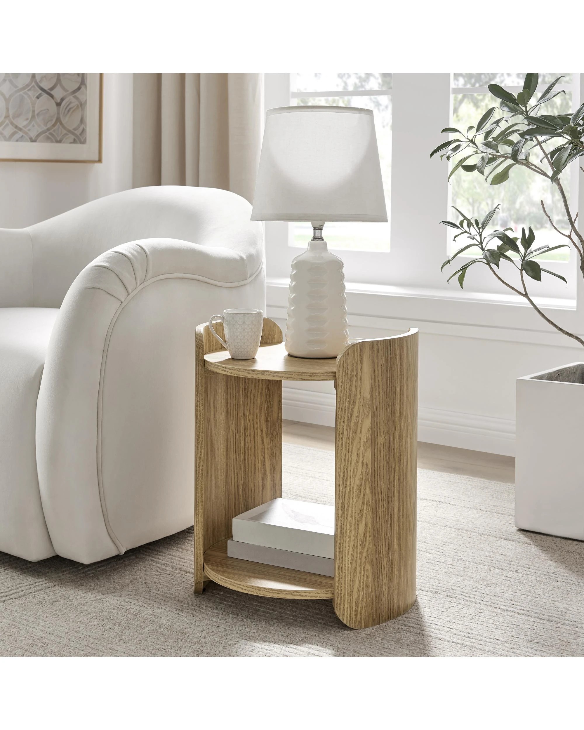 2 Kodu Round Side Table Bedside Table Nightstand with Storage Shelf Oak Look - Natural, 2 of 7