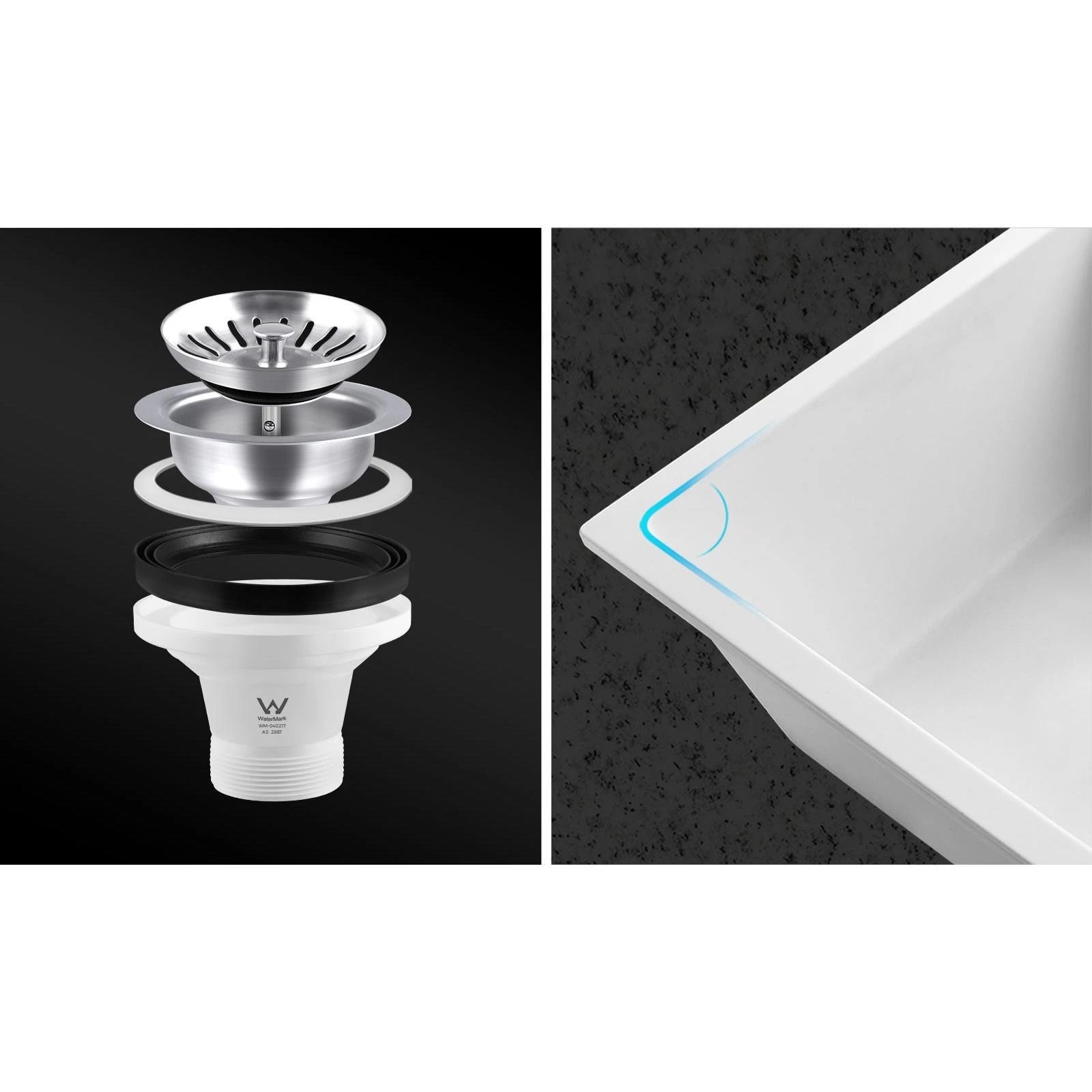 5 Welba Kitchen Sink 70x45cm Granite Stone Sink Laundry Basin Single Bowl - White, 5 of 7