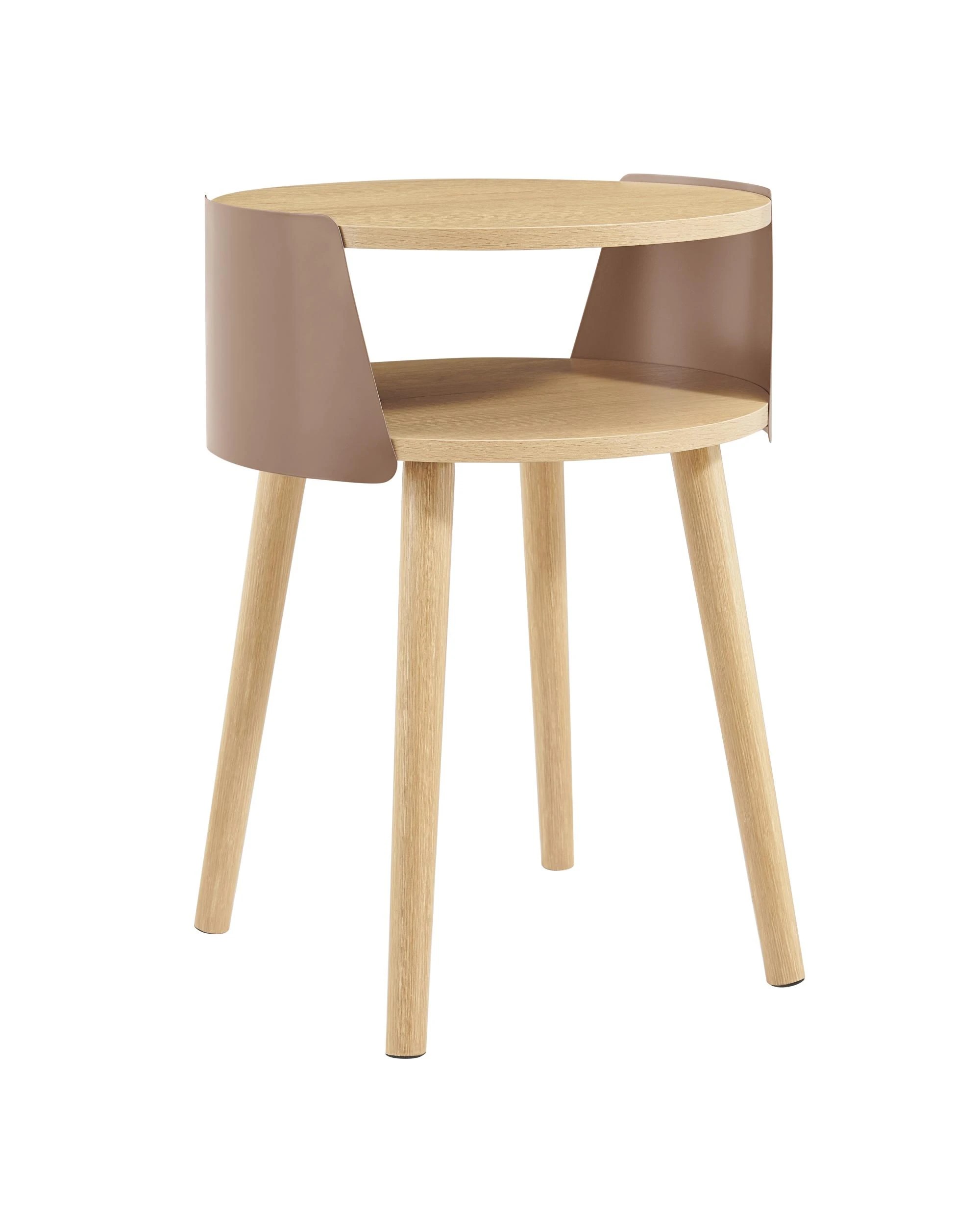 1 Kodu Side Table Bedside Shelf Round - Brown, 1 of 9