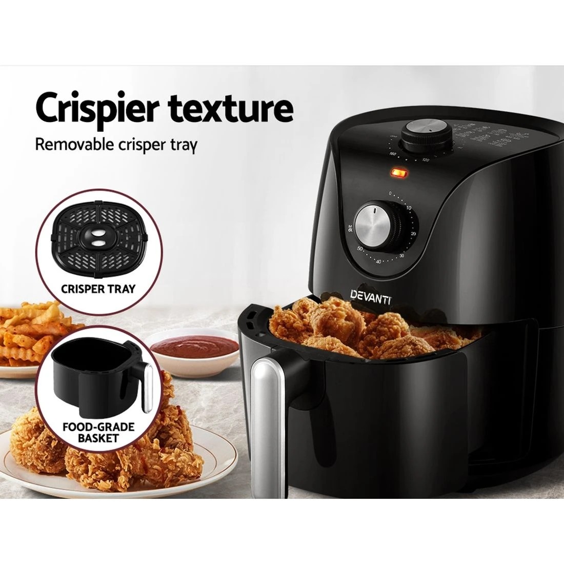7 Devanti Air Fryer 2.5L Knob Fryers - Black, 7 of 7