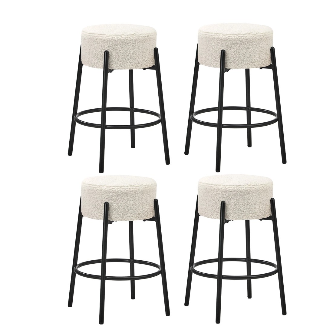 1 Oikiture 4x Bar Stools Kitchen Dining Chair Round Stool Boucle Fabric
 - White, 1 of 10