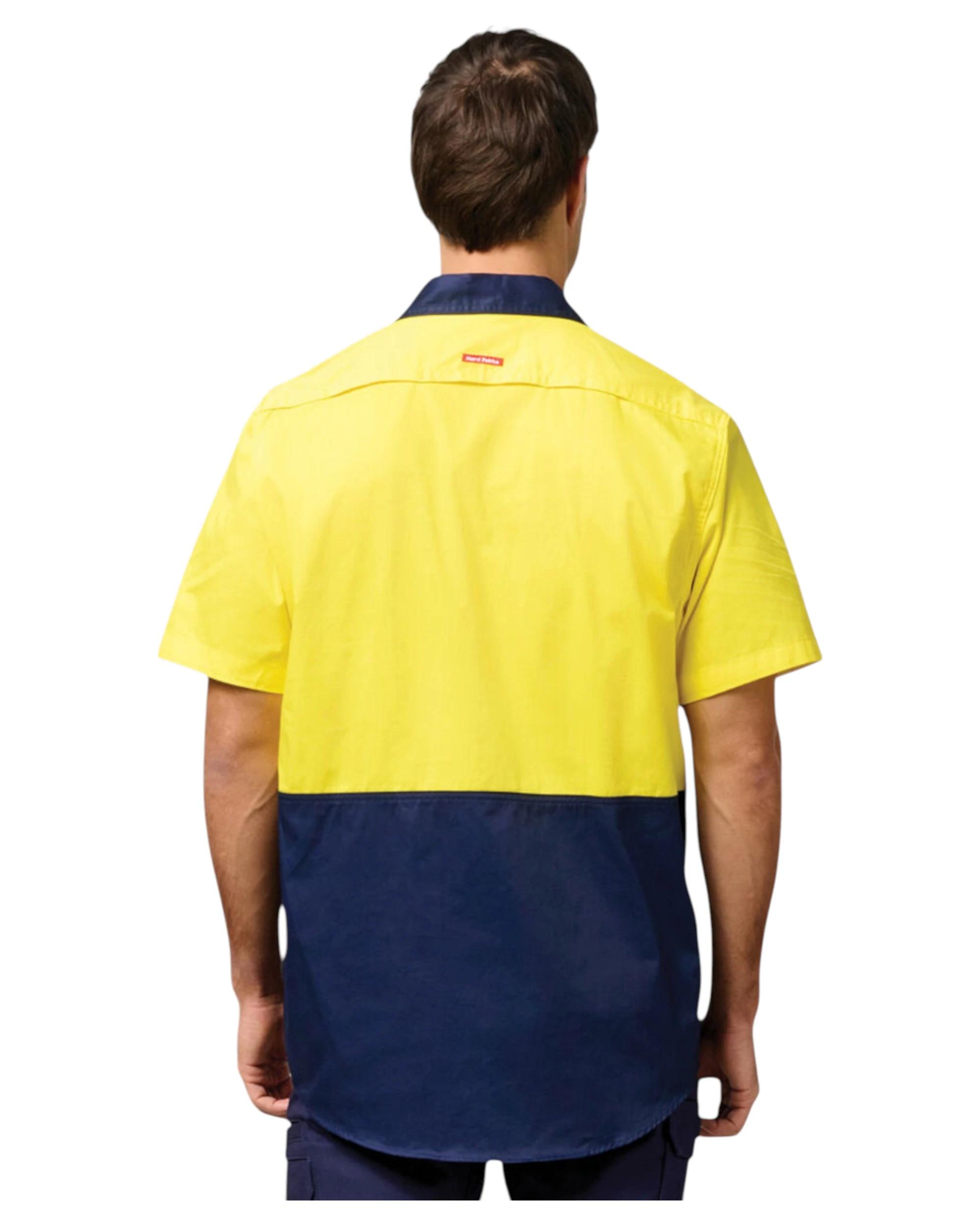 6 Hard Yakka 3 Pack Core Hi Vis 2 Tone Short Sleeve Lightweight Vented Shirt YELLOW/NAVY, 6 of 6