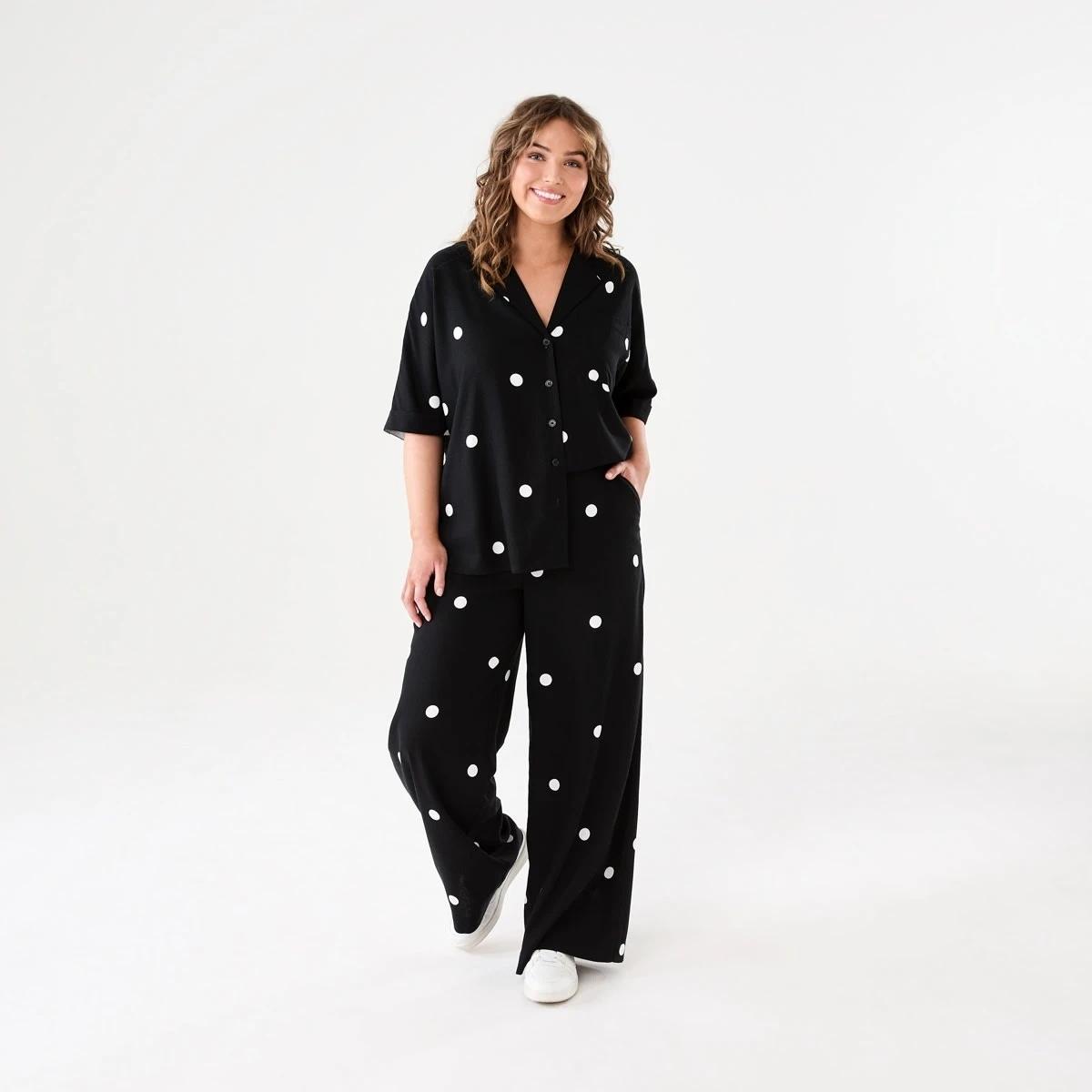 6 Textured Wide Leg Pants POLKA DOT BLACK, 6 of 6