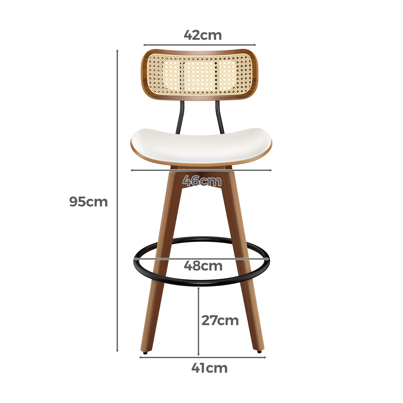 6 Alfordson 2x Bar Stools Kitchen Vintage Leather Seat Rattan Chair - White, 6 of 9
