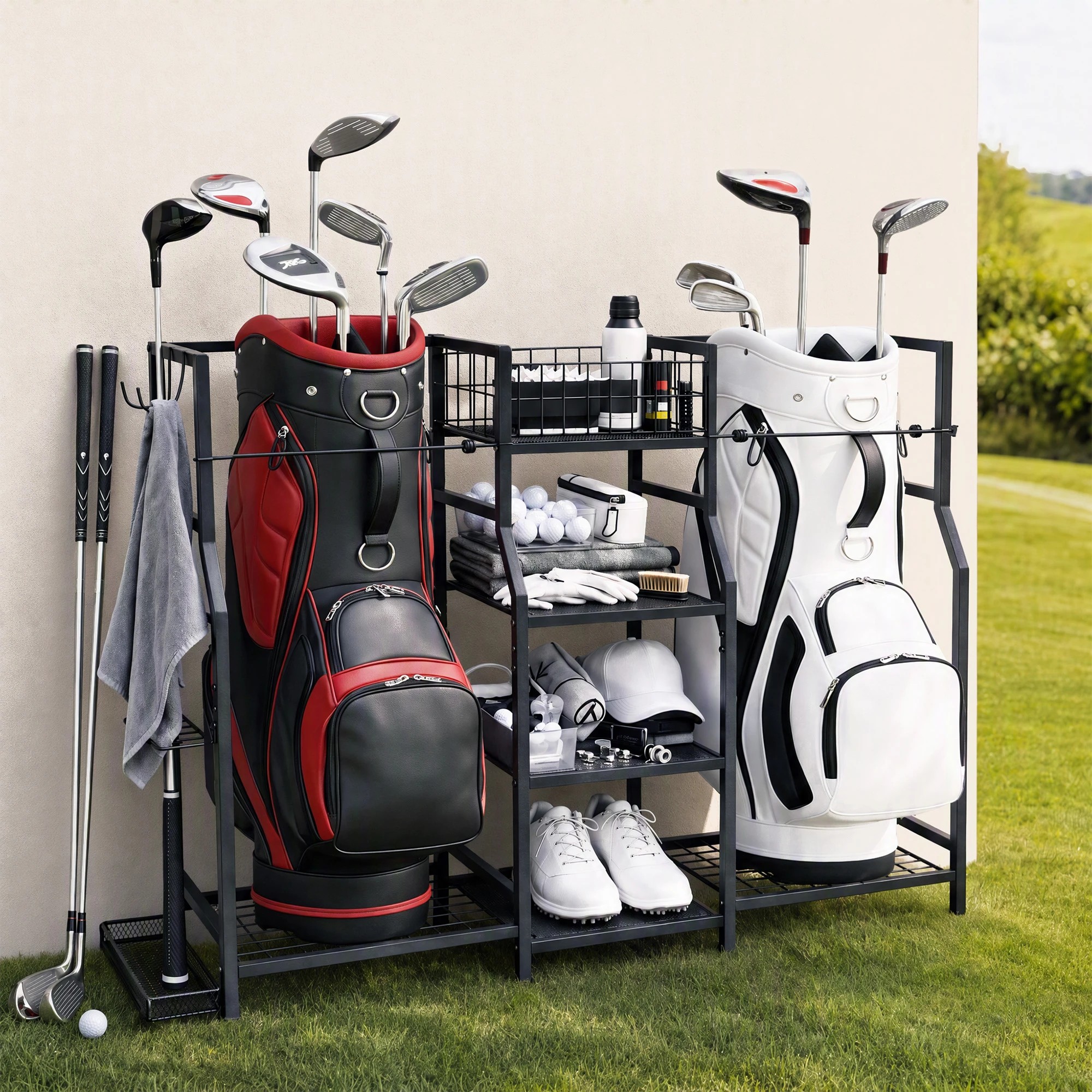 8 Everfit Golf Bag Storage Golfing Equipment Rack Holds 2 Bags 16 Clubs - Black, 8 of 8