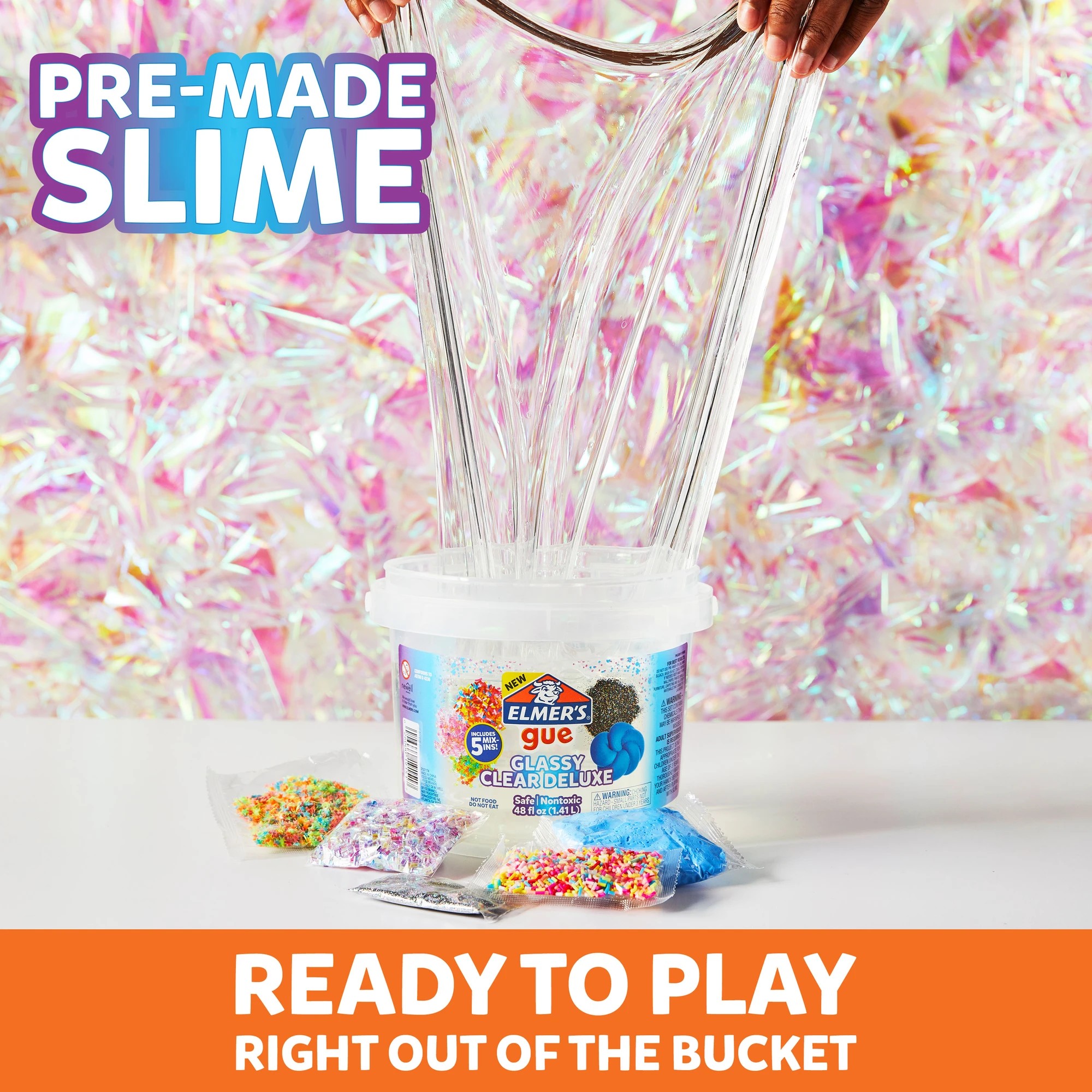 3 Elmer's Gue Premade Slime Mix-ins, 1.41 L Bucket - Clear Glassy - White, 3 of 6