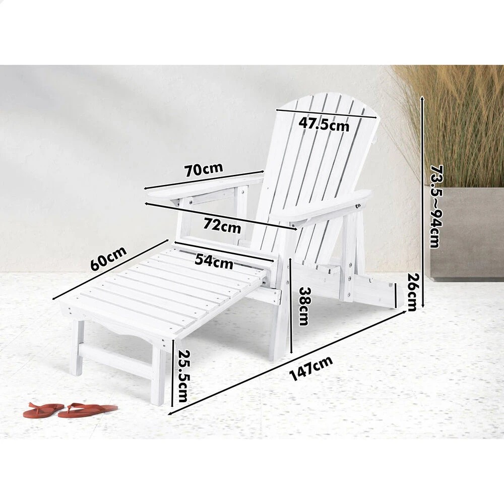 9 Alfordson Outdoor Chair Wooden Adirondack w/ Ottoman Patio Beach Garden - White, 9 of 10