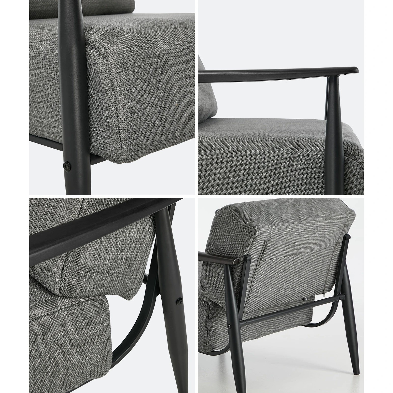 4 Oikiture 2x Wooden Armchair Lounge Sofa Chair Fabric Accent Armchairs - Grey, 4 of 8