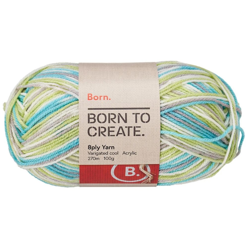 1 Born 8 Ply Yarn 100g Varigated Cool, 1 of 3