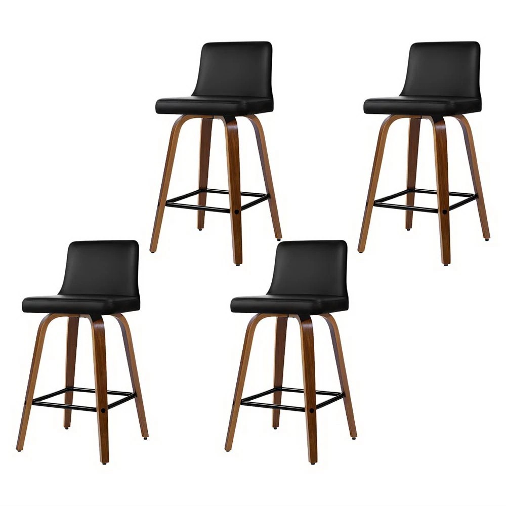 1 Artiss 4x Bar Stools Swivel Leather Padded Wooden - Black, 1 of 6