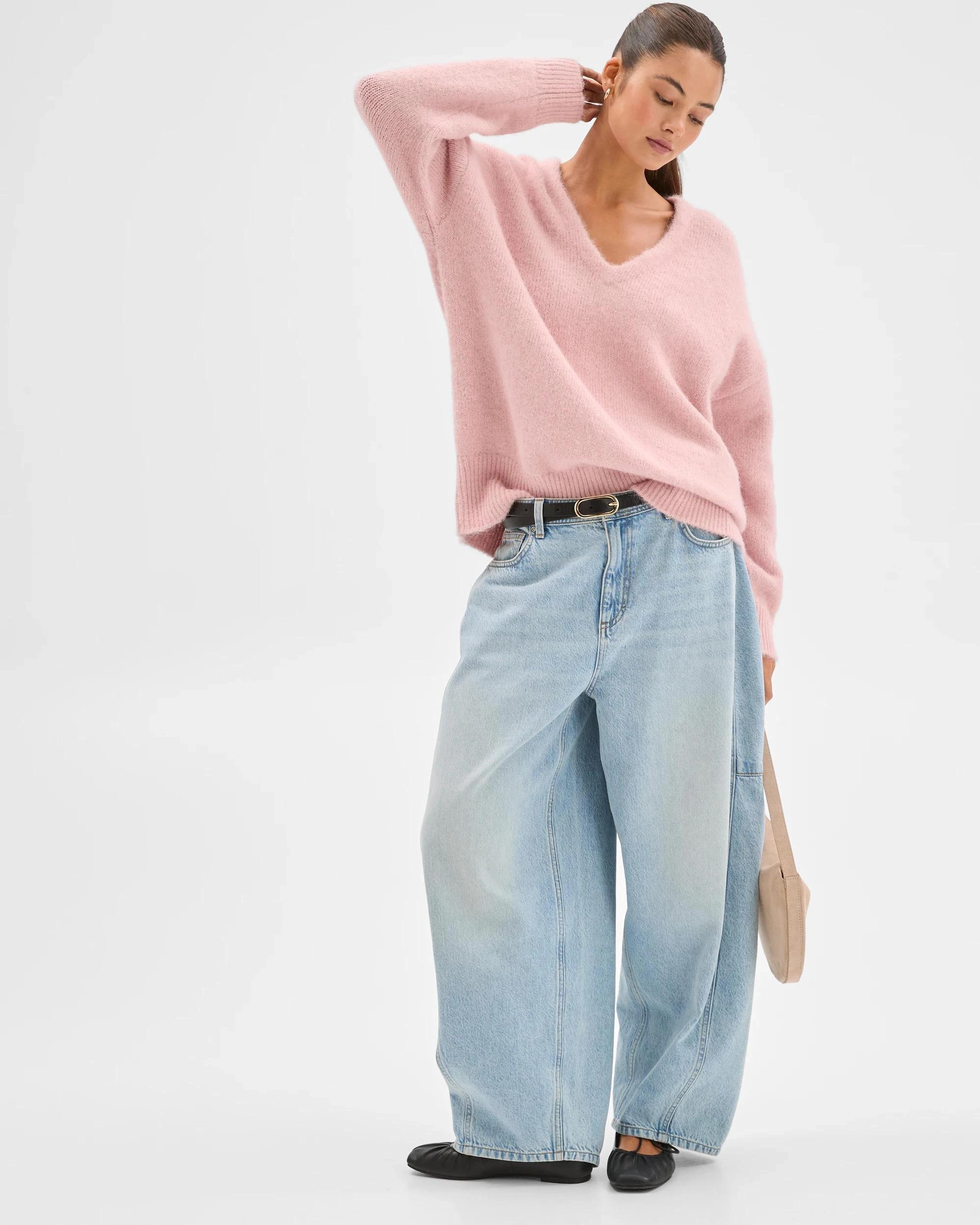 2 Lily Loves V-Neck Fluffy Knit Jumper DAHLIA PINK, 2 of 6