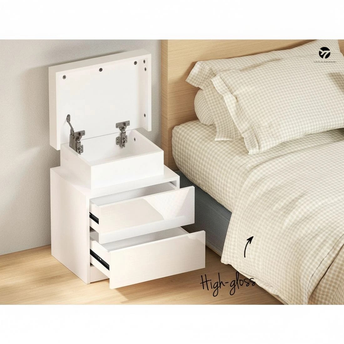 5 Artiss Bedside Table Led 2 Drawers Lift-up Storage Led Lighting Remote Control Bedroom Furniture Easy Assembly - White, 5 of 7