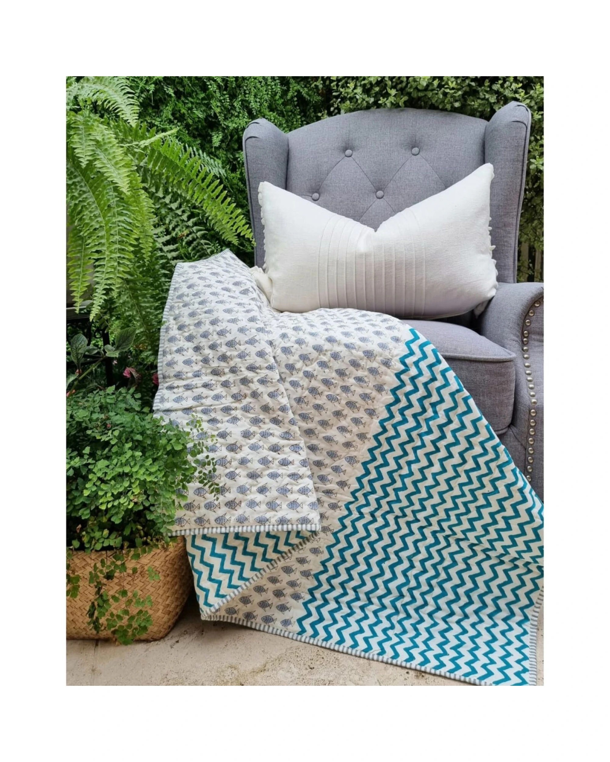 1 Kolka GOTS Certified Organic Cotton Reversible Baby Quilt (100x120cm) - Little Fish (Blue), 1 of 2