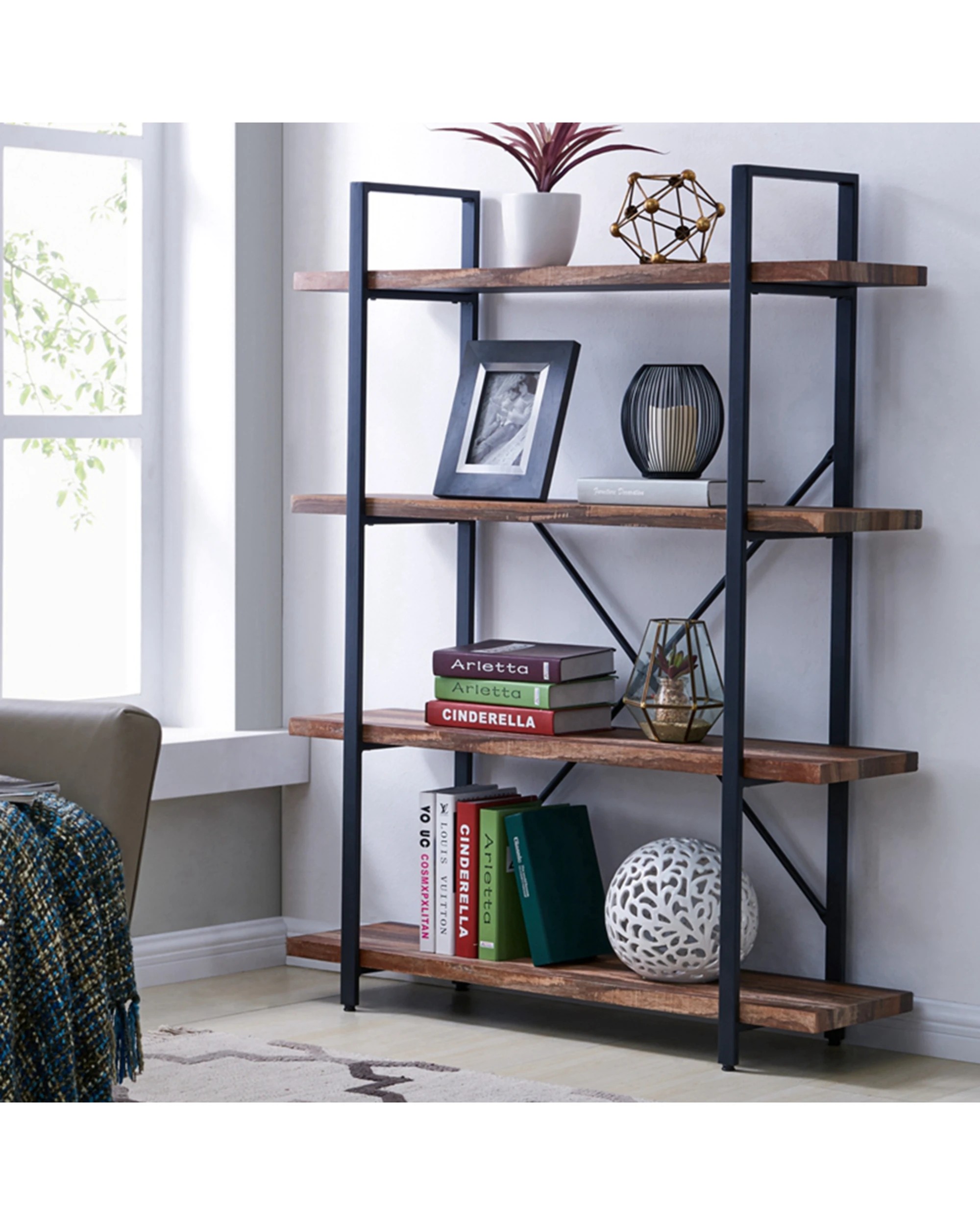 4 IHOMDEC 4 Tier Bookshelf - Brown, 4 of 6