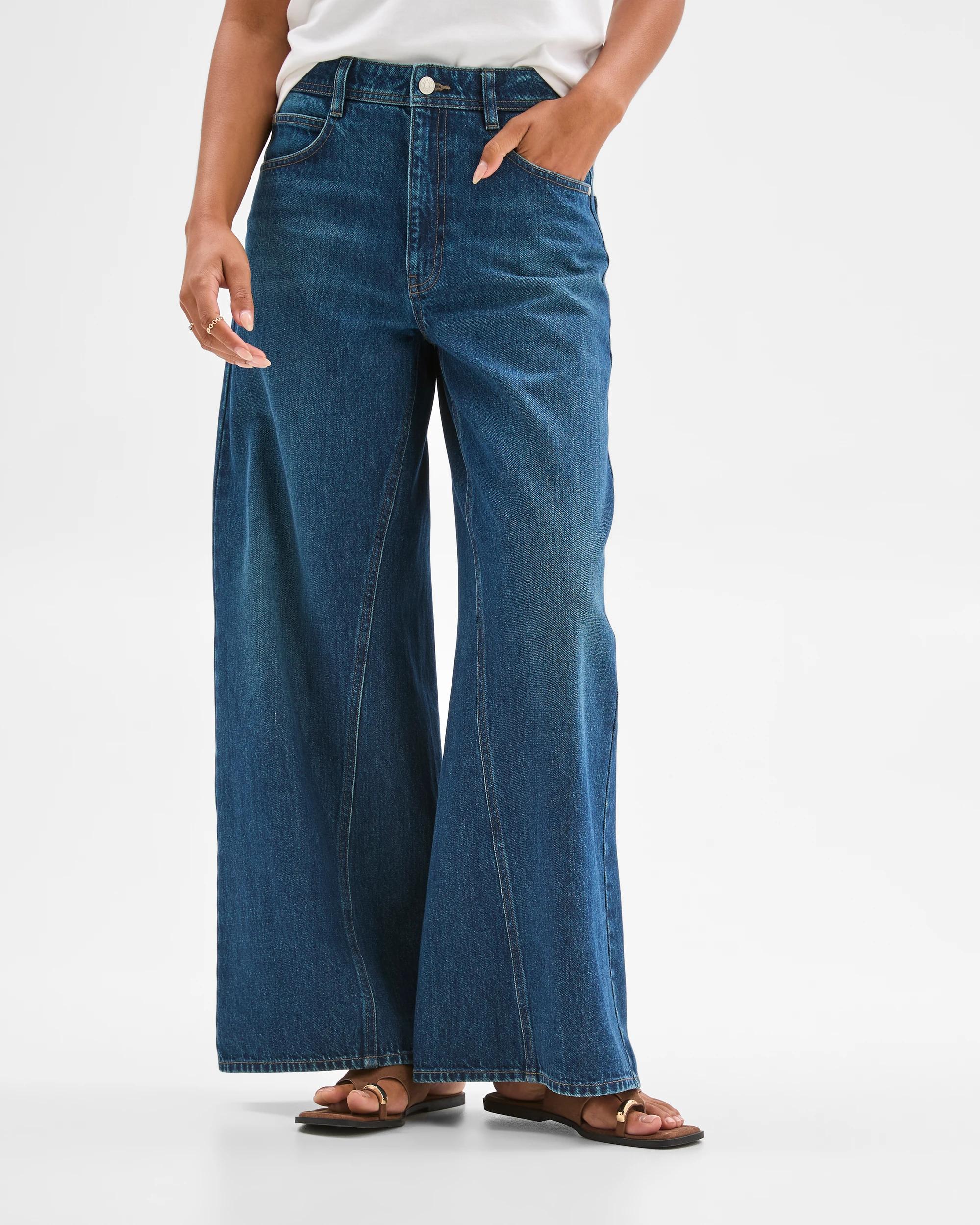 5 Target Woman Wide Leg Slouch Denim Jeans TEAL BLUE WASH, 5 of 7