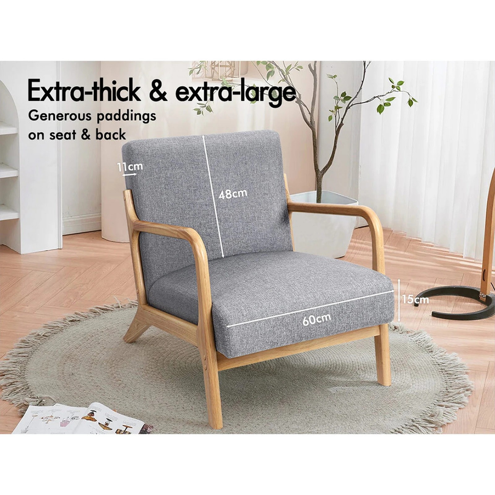 8 Alfordson Armchair Lounge Chair Bentwood Accent Chairs Sofa Couch - Light Grey, 8 of 9