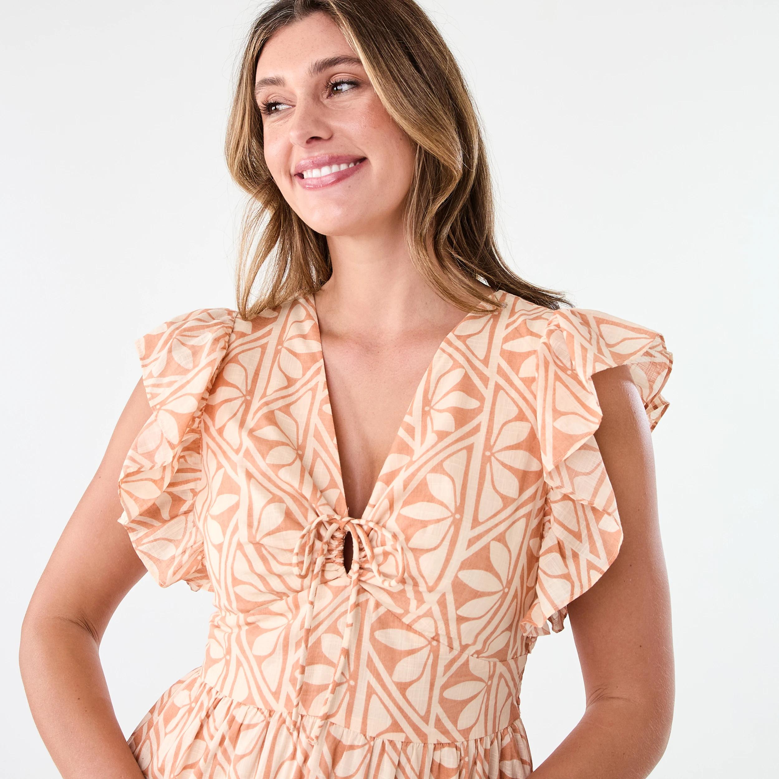 4 Sleeveless Flutter Tie Detail Midi Dress Flrl Tile, 4 of 8