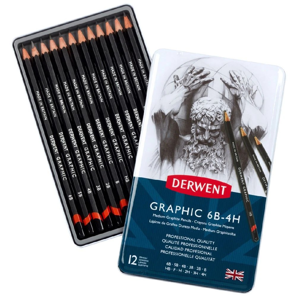 1 Derwent Graphic Sketching Pencils Medium 12 Pack, 1 of 3