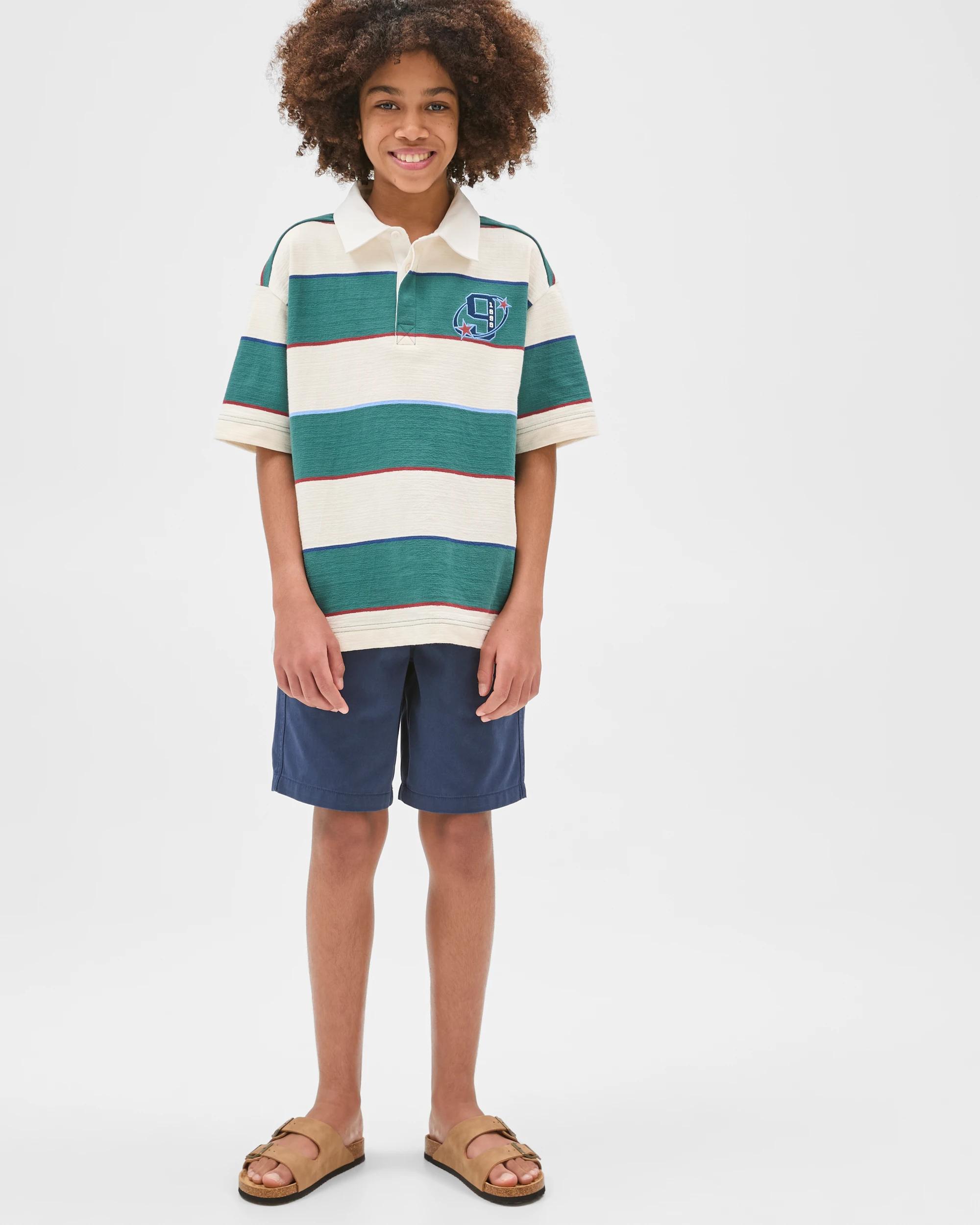 1 Target Kids Australian Cotton Oversized Rugby T-Shirt WHITE/GREEN STRIPE, 1 of 6