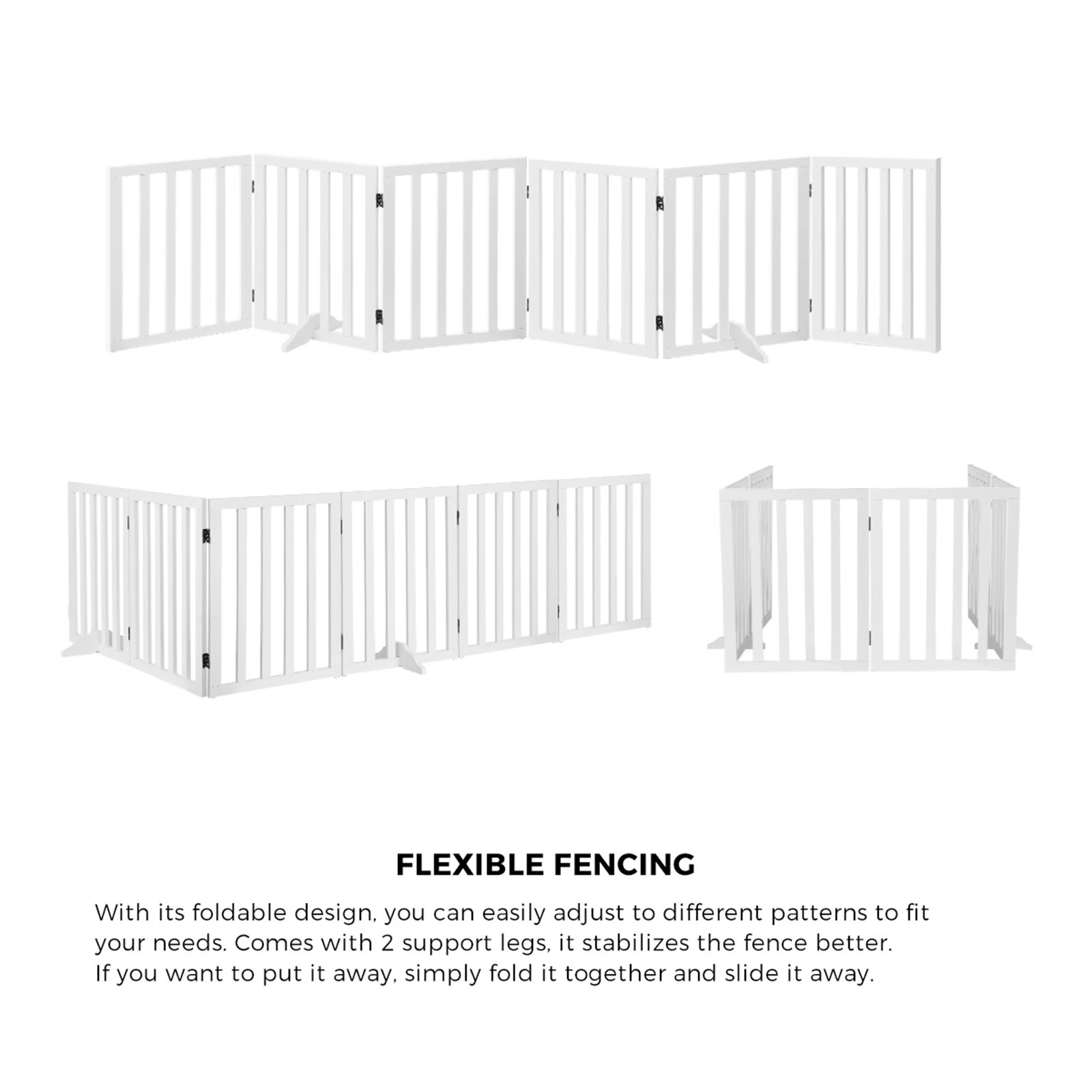 6 Alopet Wooden Pet Gate Dog Fence Safety Stair Barrier Security Door 6 Panels - White, 6 of 10