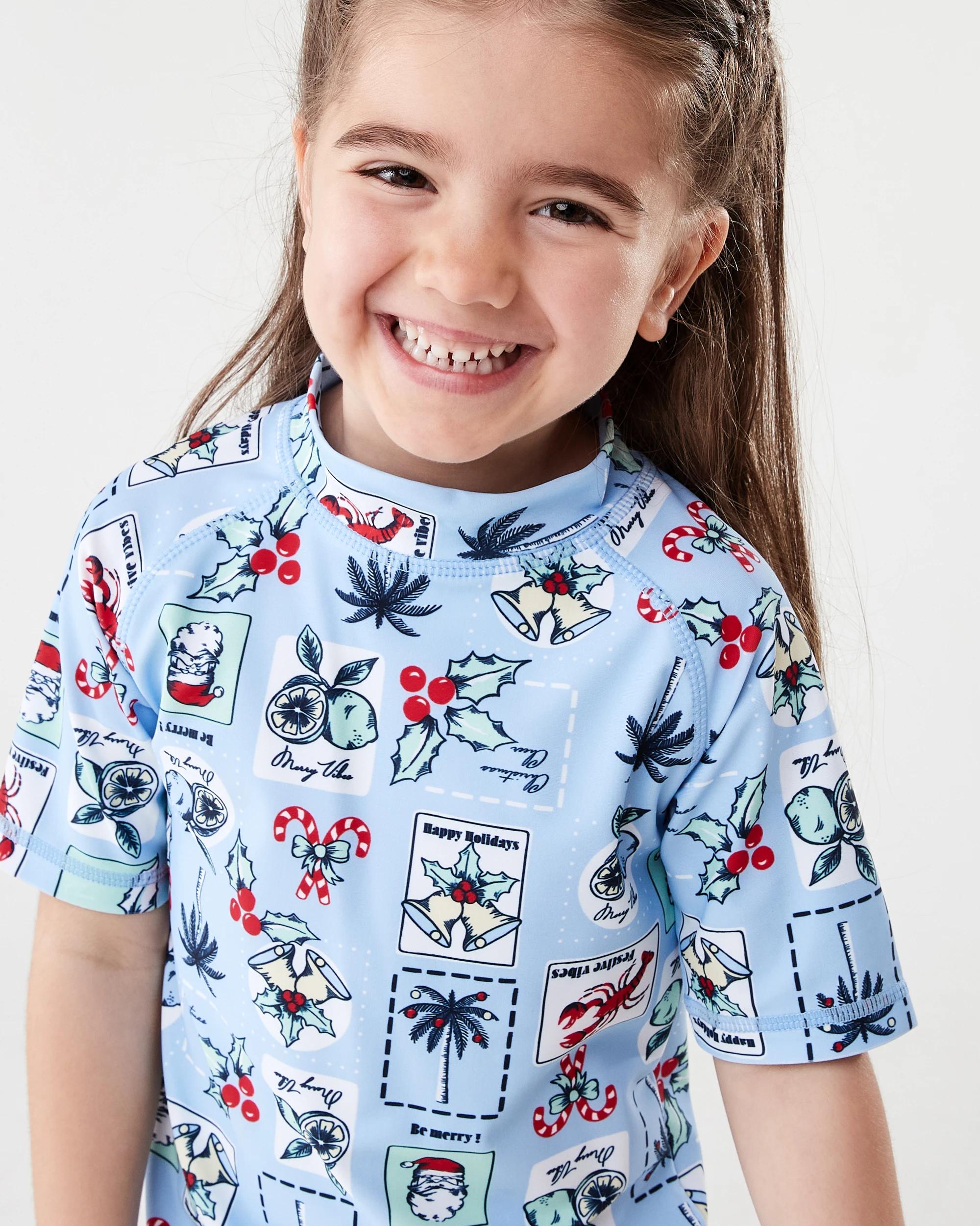 3 Christmas Print Rash Vest Blue Food, 3 of 7