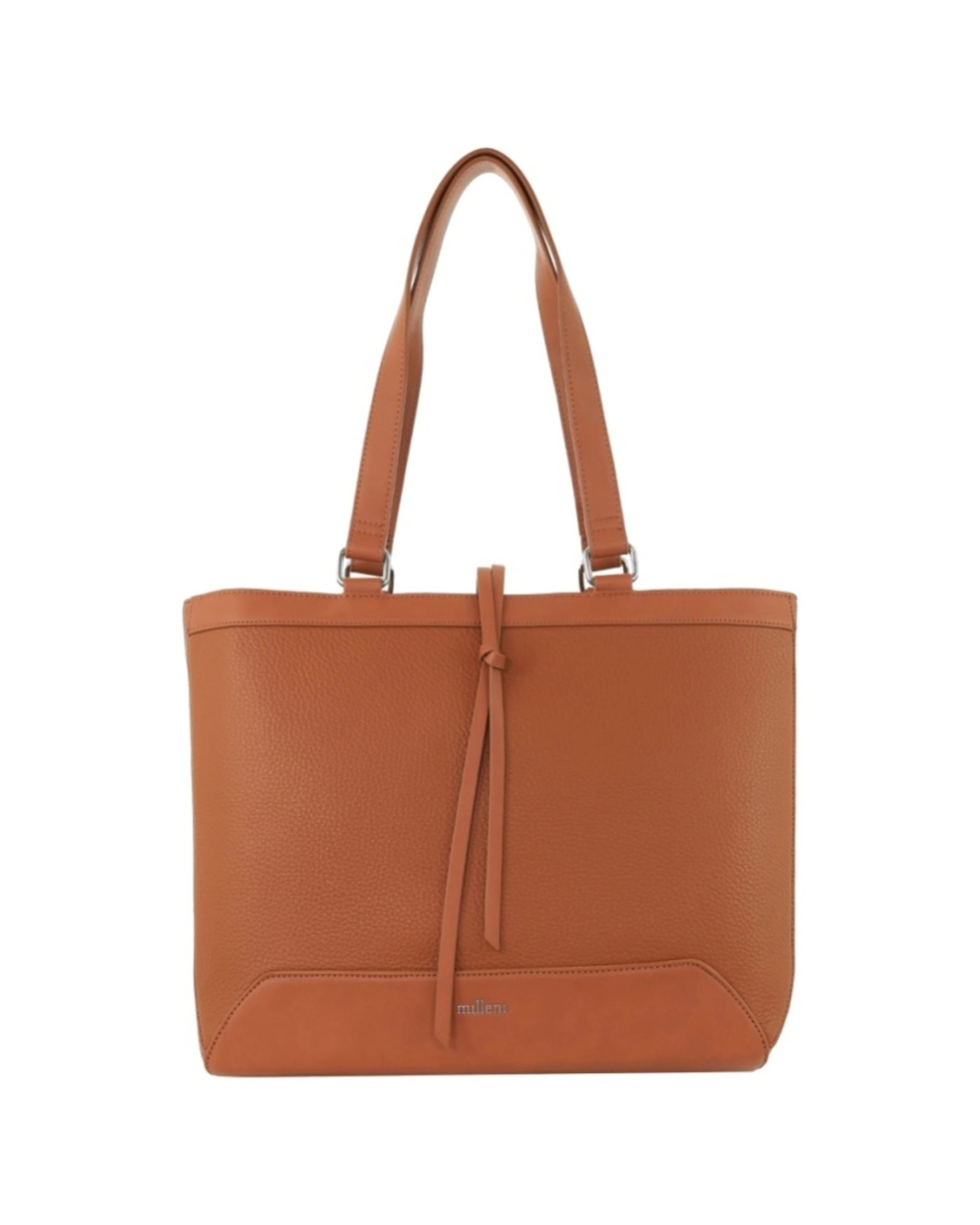 3 Milleni Vegan Leather Tote Bag With Twin Handles Practical Minimalist Design Hardware 41cm - Brown, 3 of 4