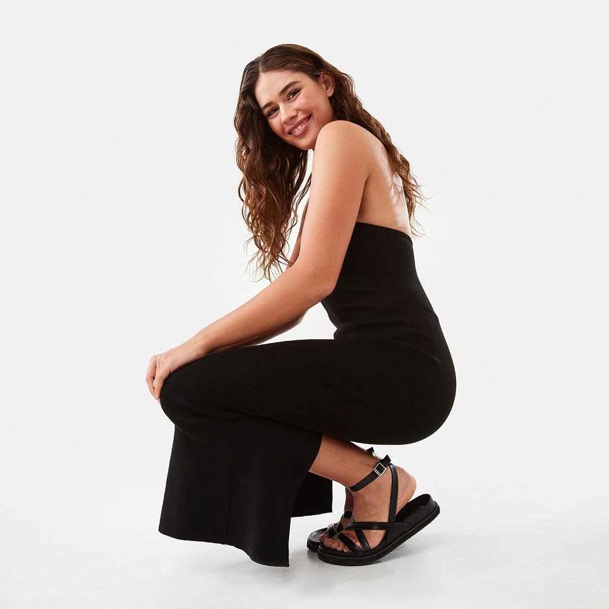 9 Sleeveless Bandeau True Knit Midi Dress Black, 9 of 9
