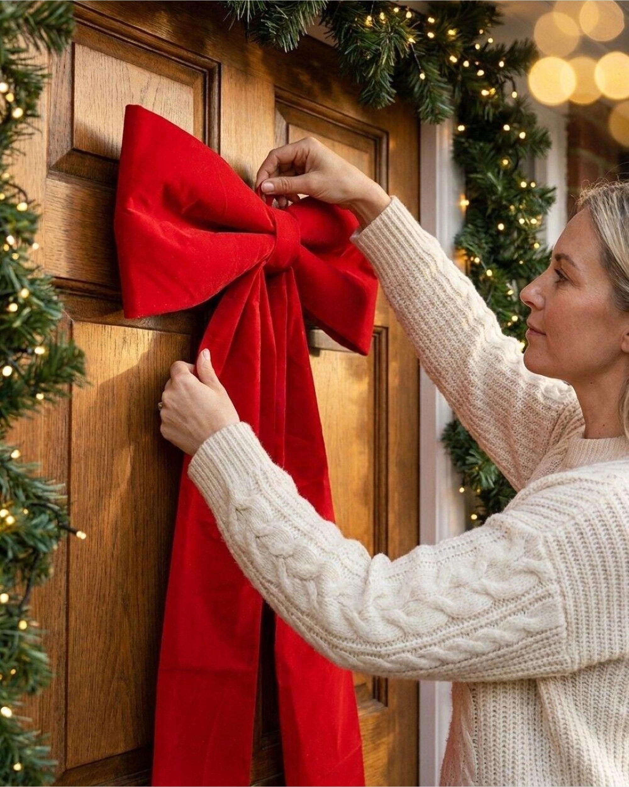 Christmas Warehouse Red Velour Luxury Statement Front Door Bow & Ribbon ...