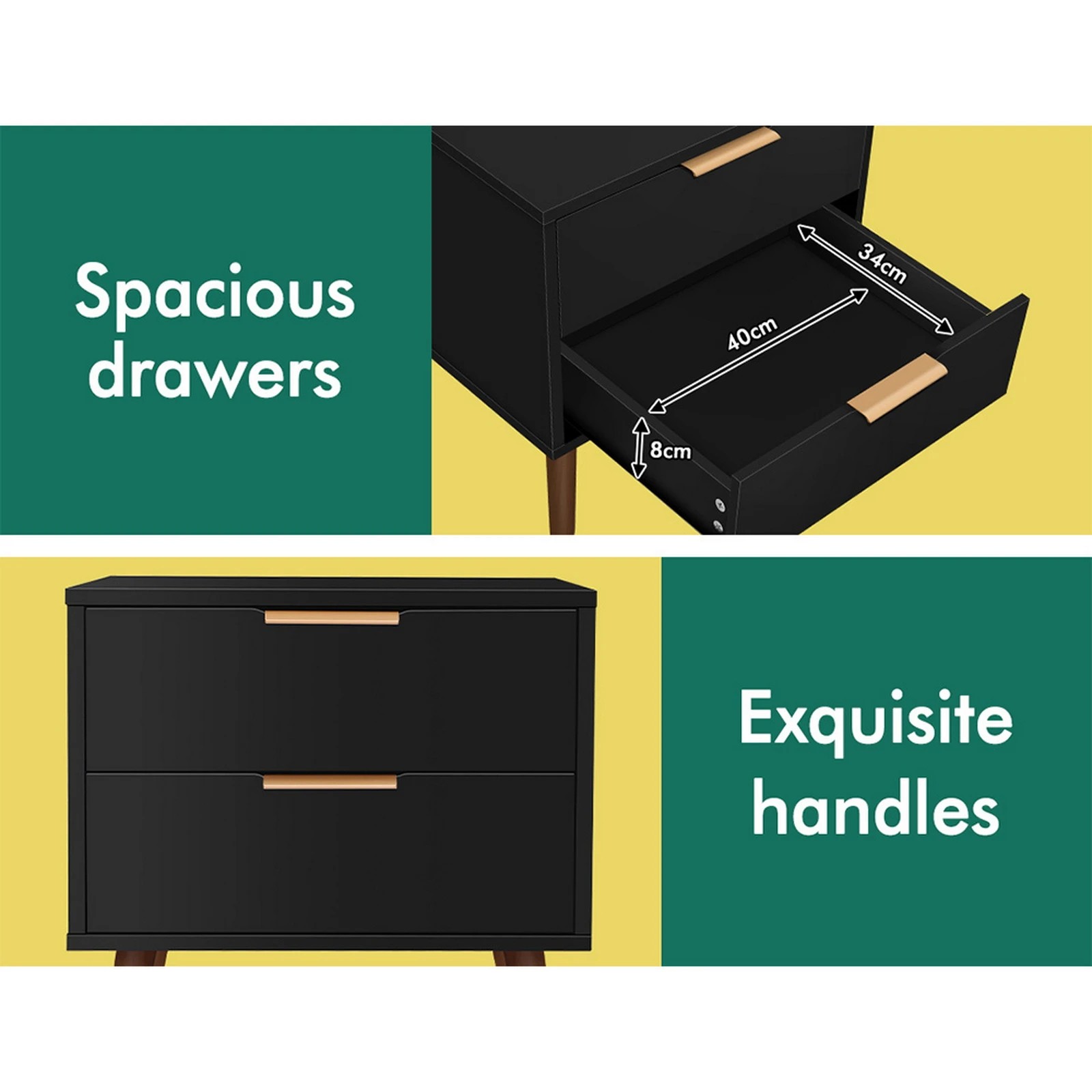 7 Alfordson Bedside Table Nightstand Side Storage Cabinet Scandinavian - Black, 7 of 8