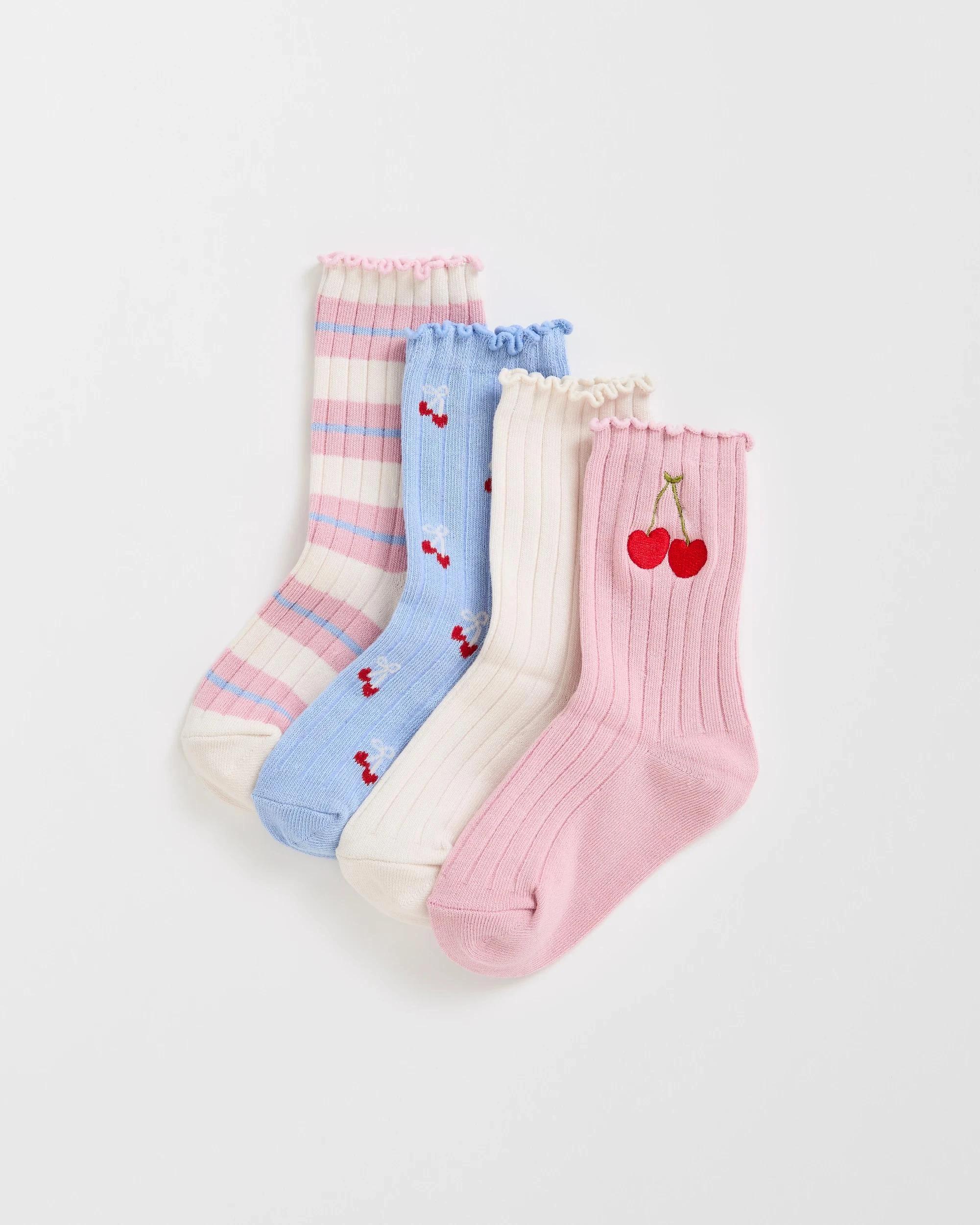 1 Maxx Australian Cotton Blend 4 Pack Girls Rib Crew Socks CHERRY, 1 of 3