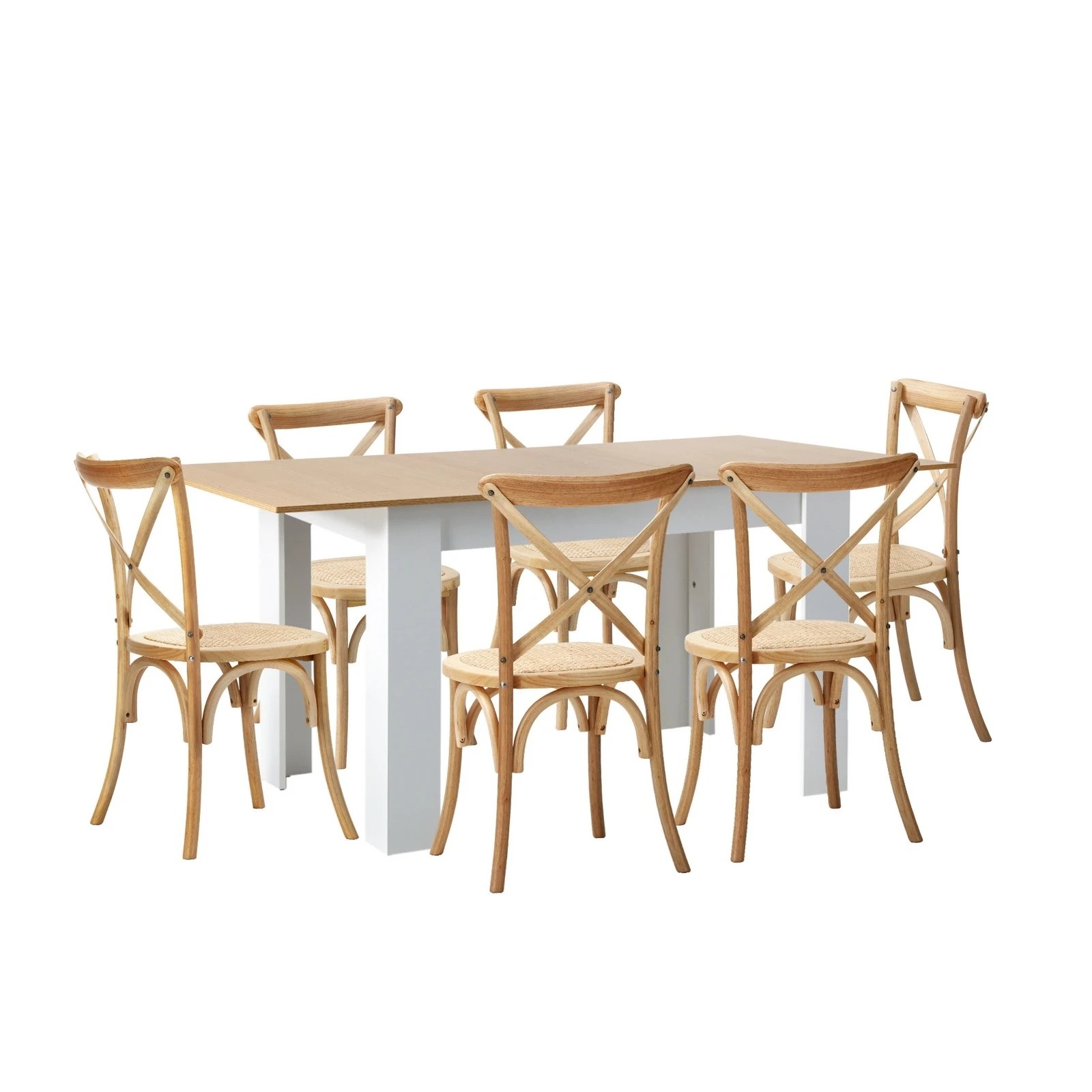 6 Oikiture 160cm Extendable Dining Table With 6pcs Dining Chairs Crossback Wooden
 - Multi, 6 of 10