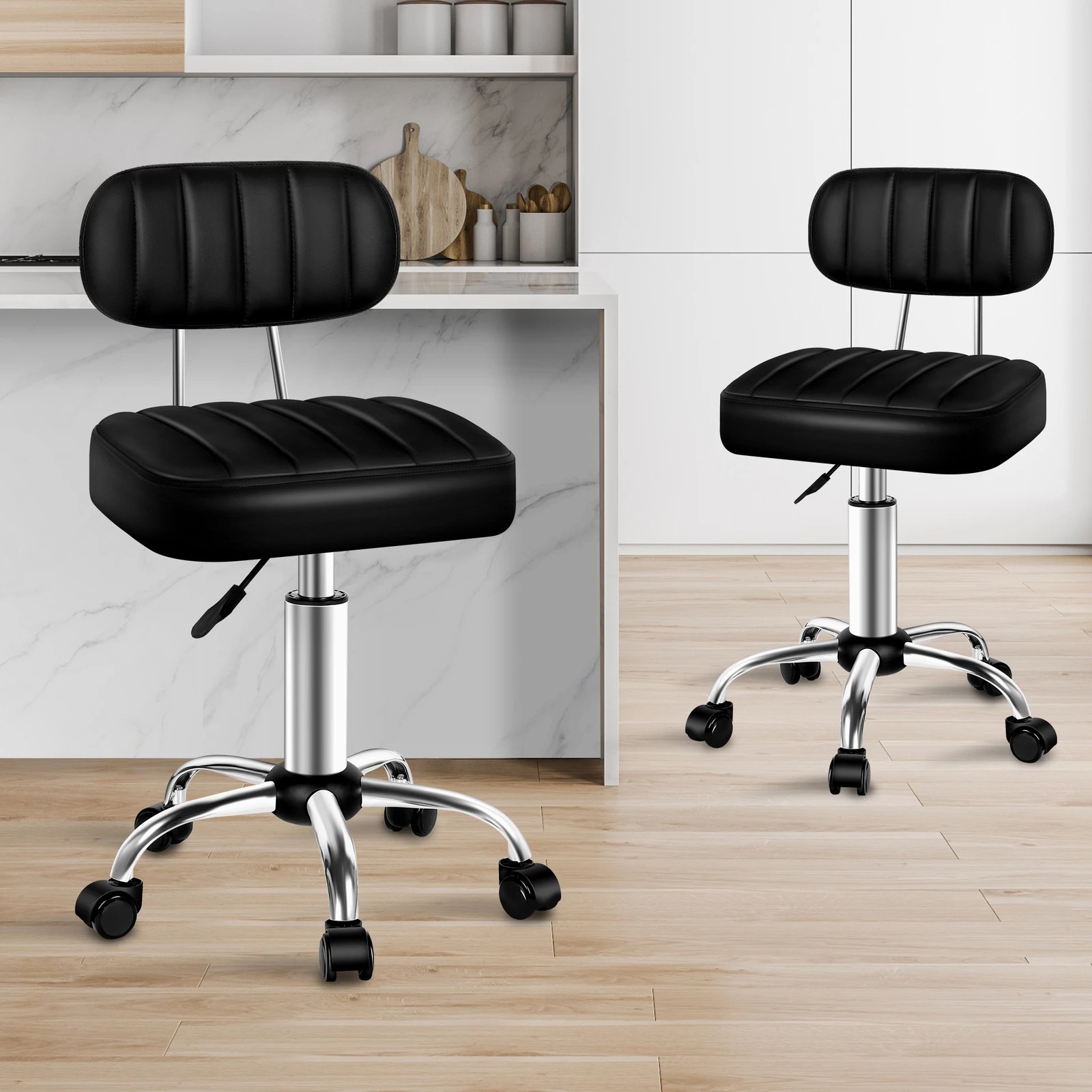 3 Alfordson 2x Salon Stool Backrest Swivel Barber Hair Dress Chair Lina - Black, 3 of 10