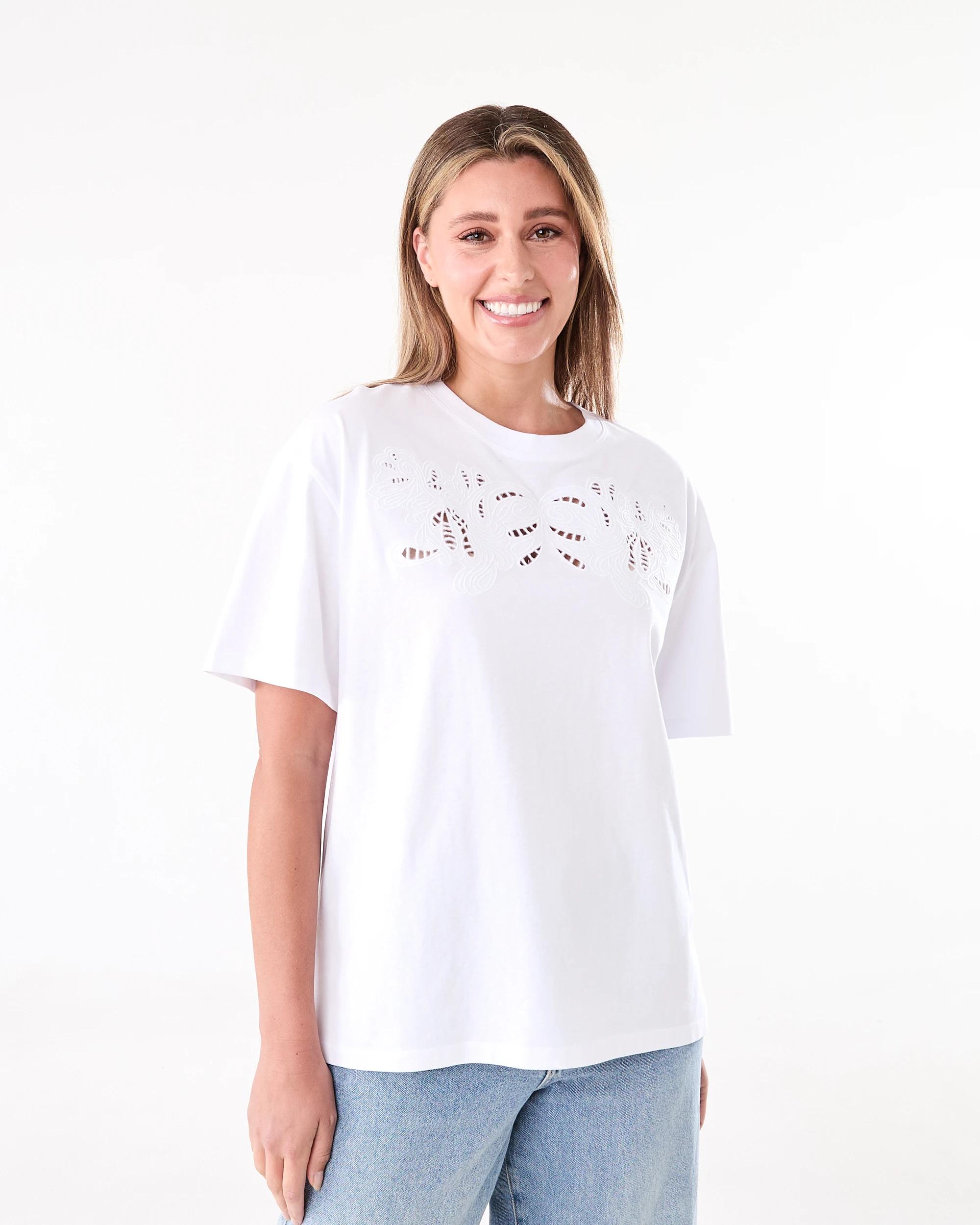 1 Short Sleeve Embroidery Detail T-shirt White, 1 of 6