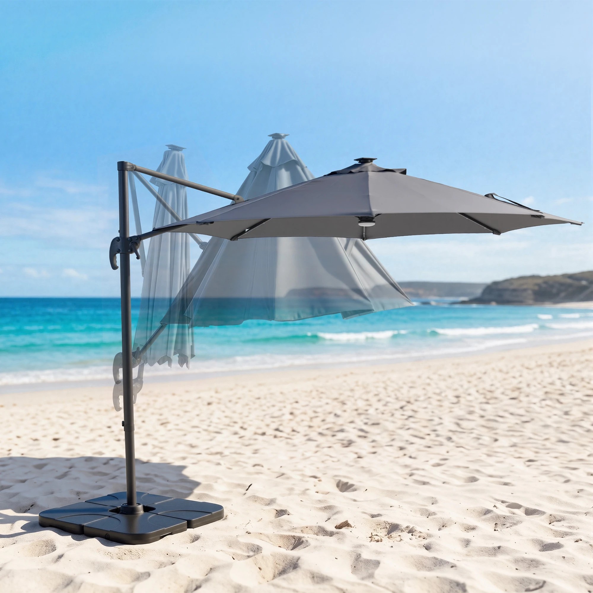 7 Instahut Outdoor Umbrella 3m Solar LED Offset Cantilever Patio Parasol - Charcoal, 7 of 10