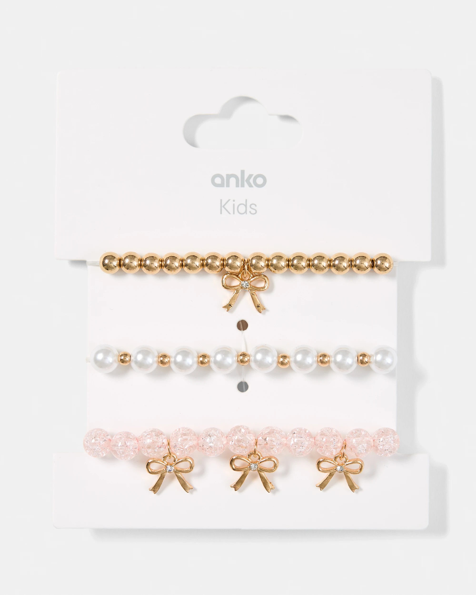 5 3 Pack Charm Bracelets - Pink, White and Gold Tone, 5 of 5