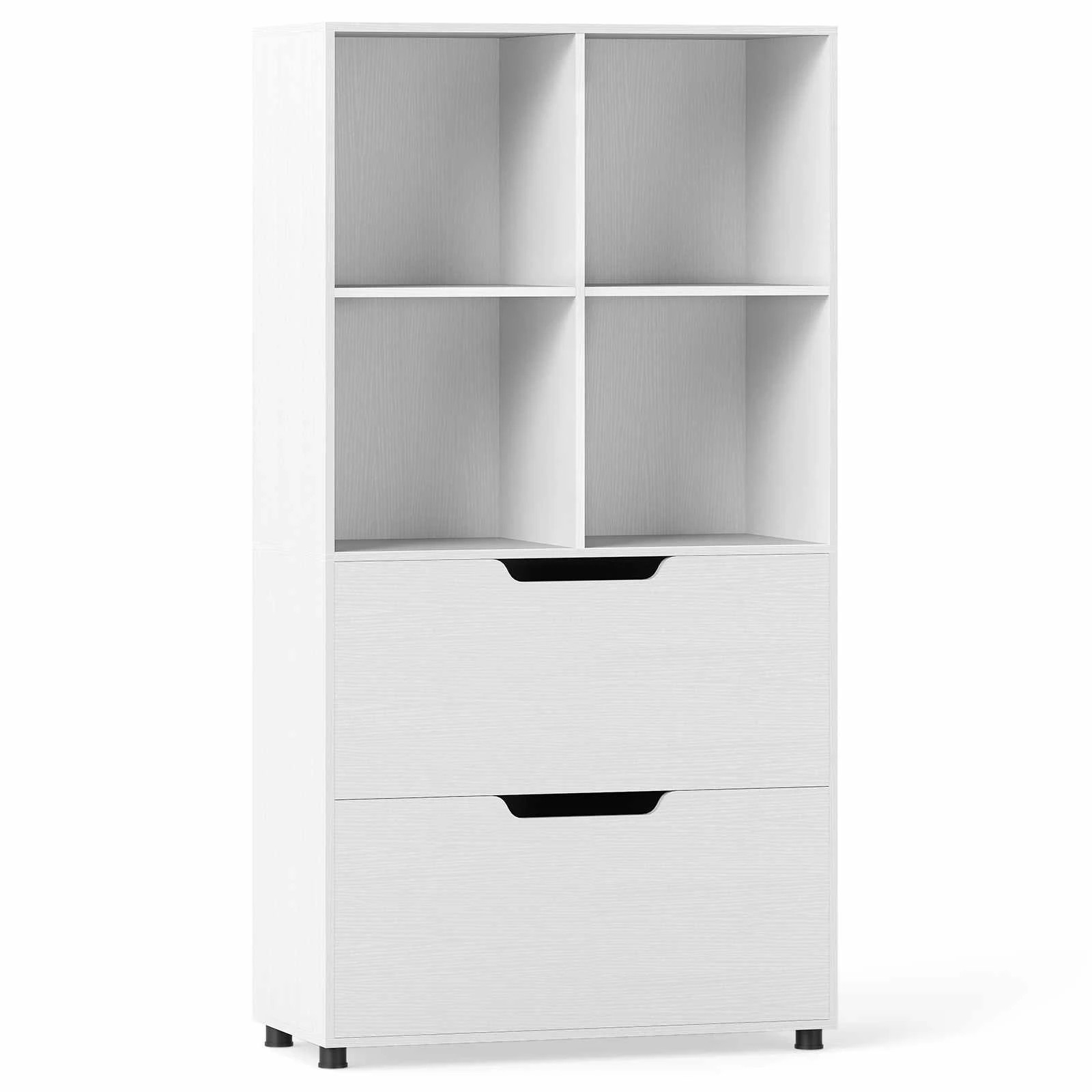 1 Costway 4-Cube 1.3m 5-Tier Bookcase w/2 Drawers Display Rack Bookshelf Storage Organizer - White, 1 of 4