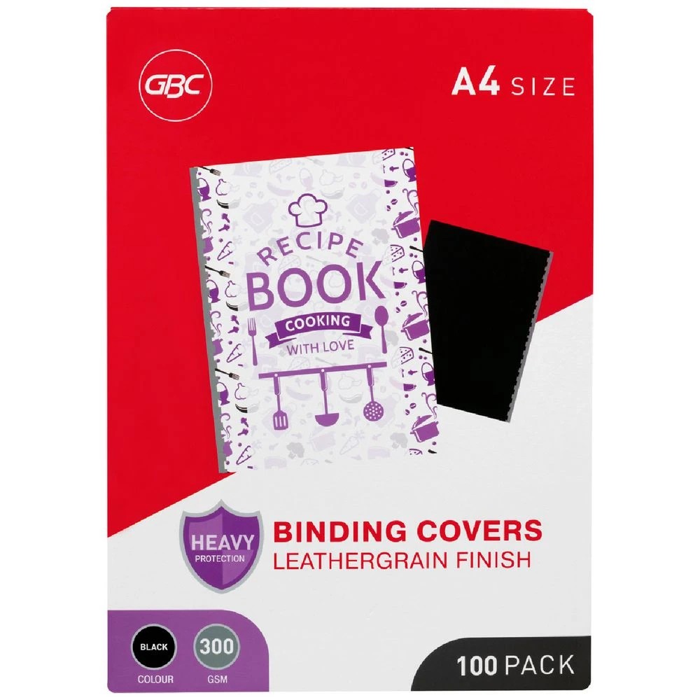 1 GBC A4 Back Binding Cover Leathergrain Black 100 Pack, 1 of 2