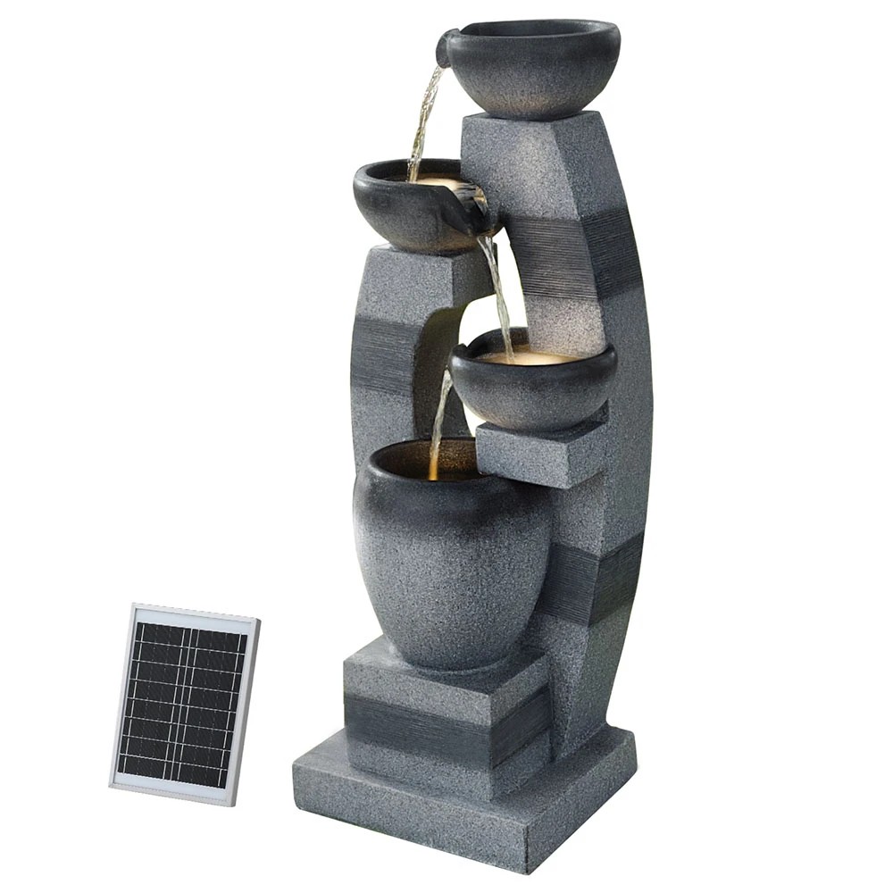 1 Gardeon Solar Fountain Water Feature Outdoor Fountain Indoor 4 Tier Bowl Cascading - Grey, 1 of 8