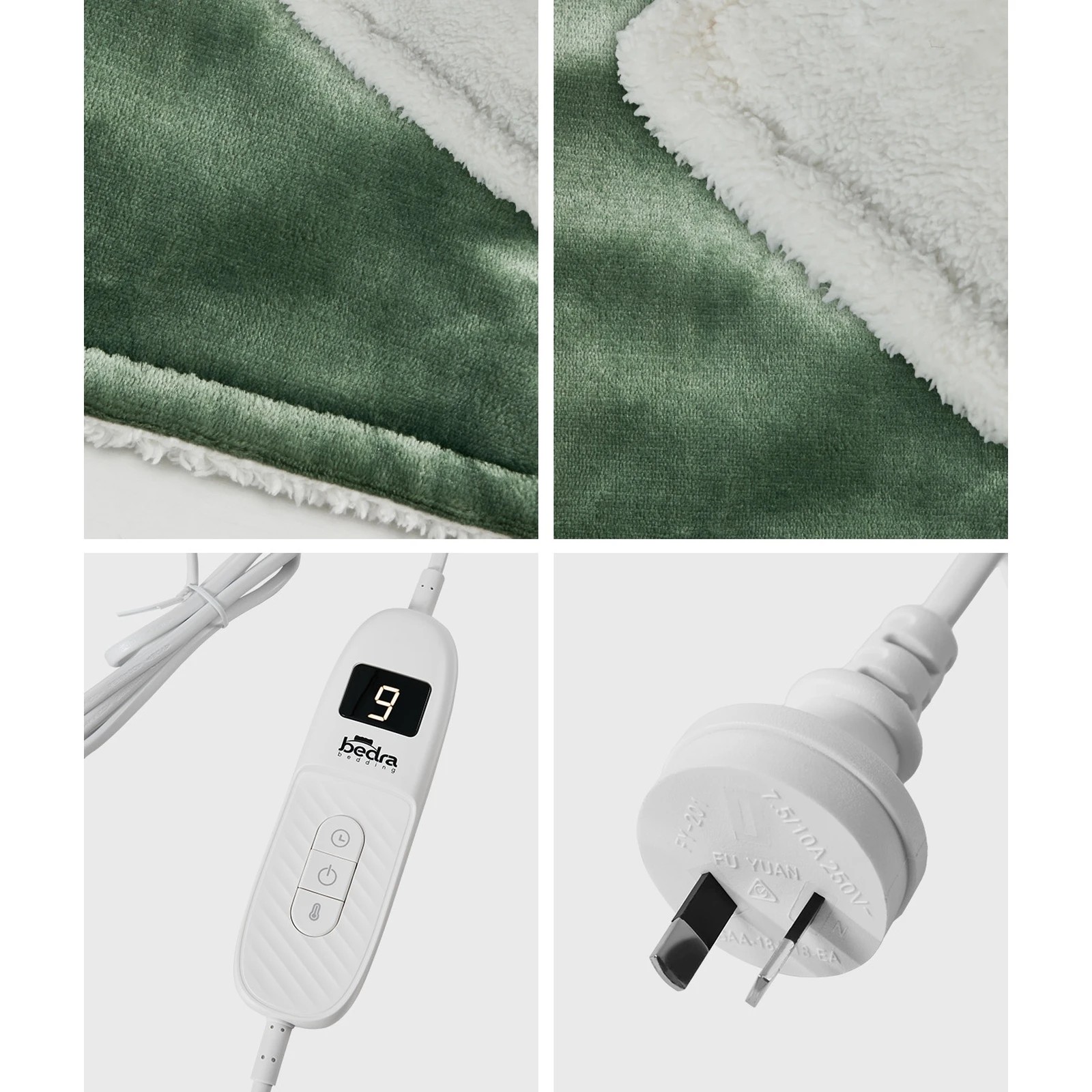7 Bedra Bedding Electric Throw Rug Dual Side Heated Blanket Flannel&Sherpa - Single Bed - Green, 7 of 9