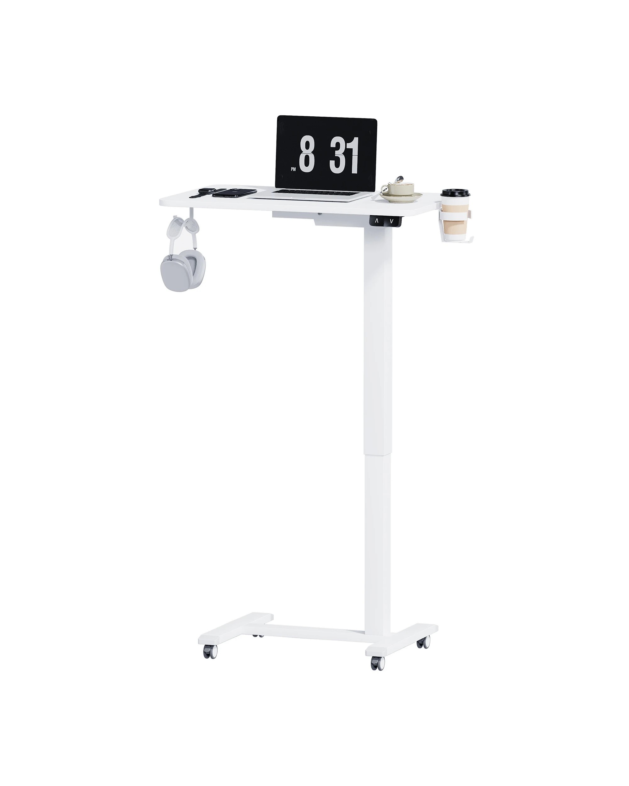 7 Advwin Portable Electric Standing Desk Height Adjustable Small Mobile Table - White, 7 of 7