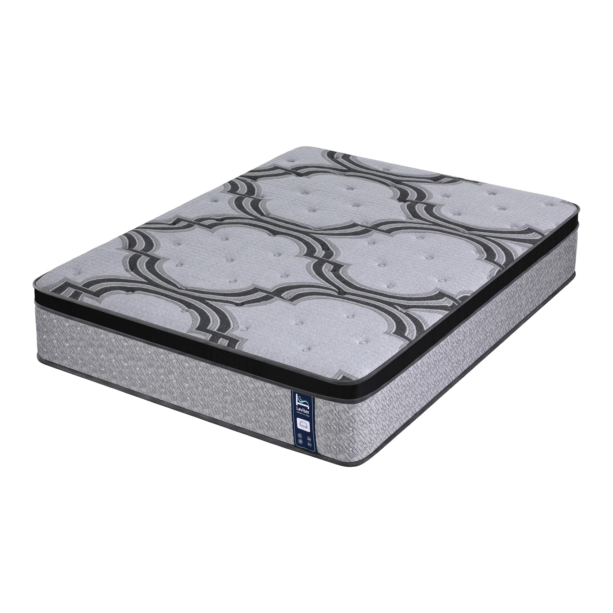 1 Levitex Double Mattress 34 cm 5-Zone Hybrid Pocket Spring for Extra Lumbar & Shoulder Support - Queen Bed - Grey, 1 of 9